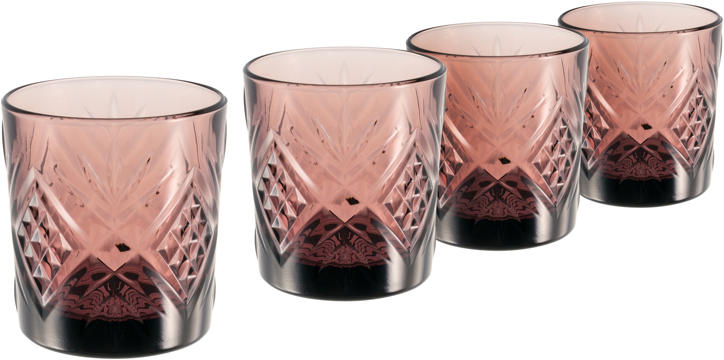 CreaTable Whiskyglas »Trinkglas Eugene«, (Set, 4 tlg.), Gläser Set, dekorative Struktur, Trendfarbe violett, 300 ml, 4-teilig