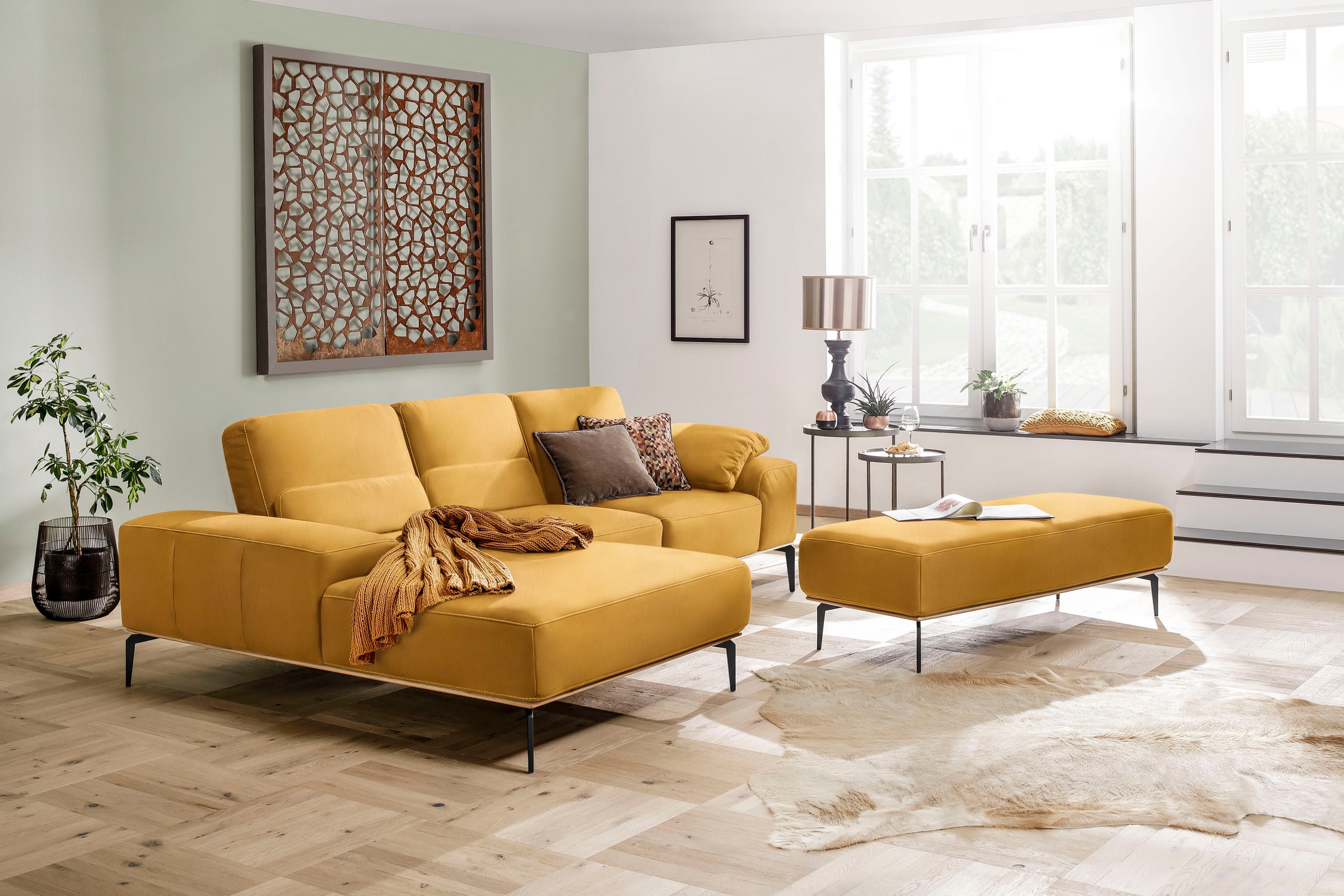 W.SCHILLIG Ecksofa »run, Designsofa mit tollem Sitzkomfort, bequem, L-Form«, mit Holzsockel, Füße in Schwarz pulverbeschichtet, Breite 279 cm