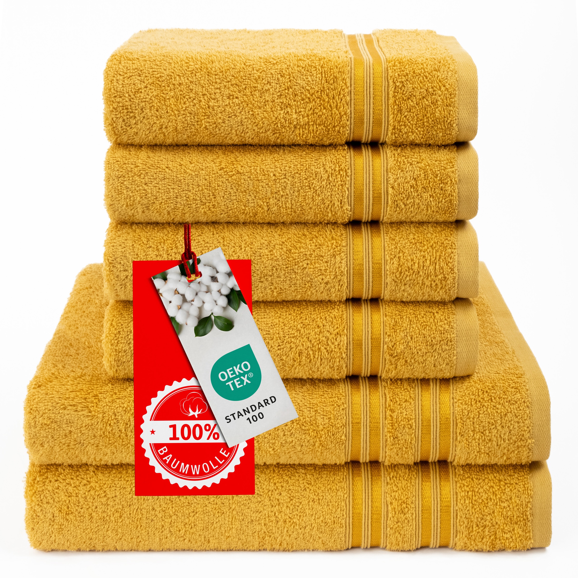 HAMMETEX Handtuch Set »6-teiliges Handtuch Set, 100% Baumwolle, Weich & Saugstark«, Set, 6 tlg., Frottier, mit Bordüre, einfarbig, weich