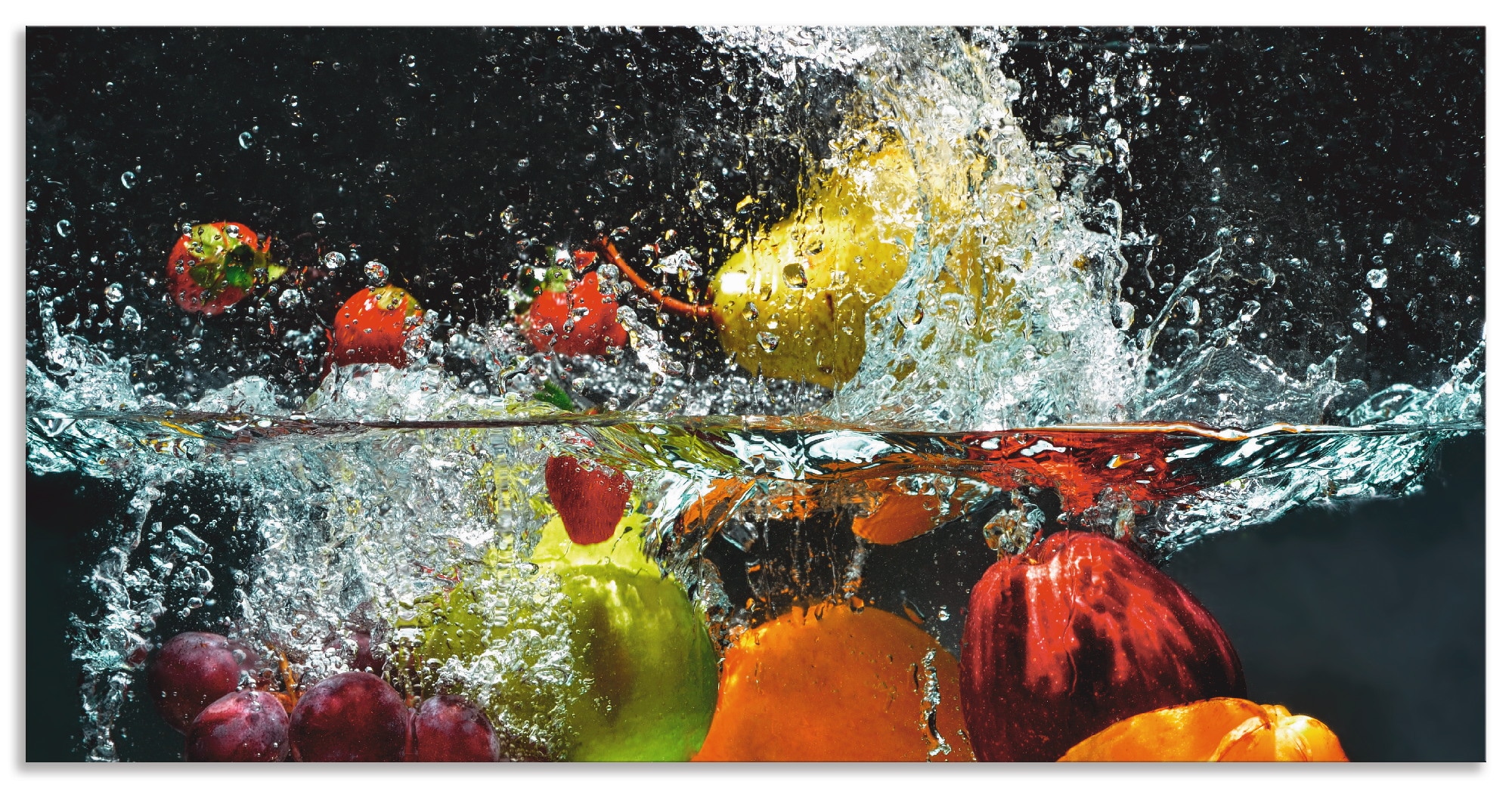 Artland Küchenrückwand »Spritzendes Obst auf dem Wasser«, (1 tlg.), Alu Spritzschutz mit Klebeband, einfache Montage