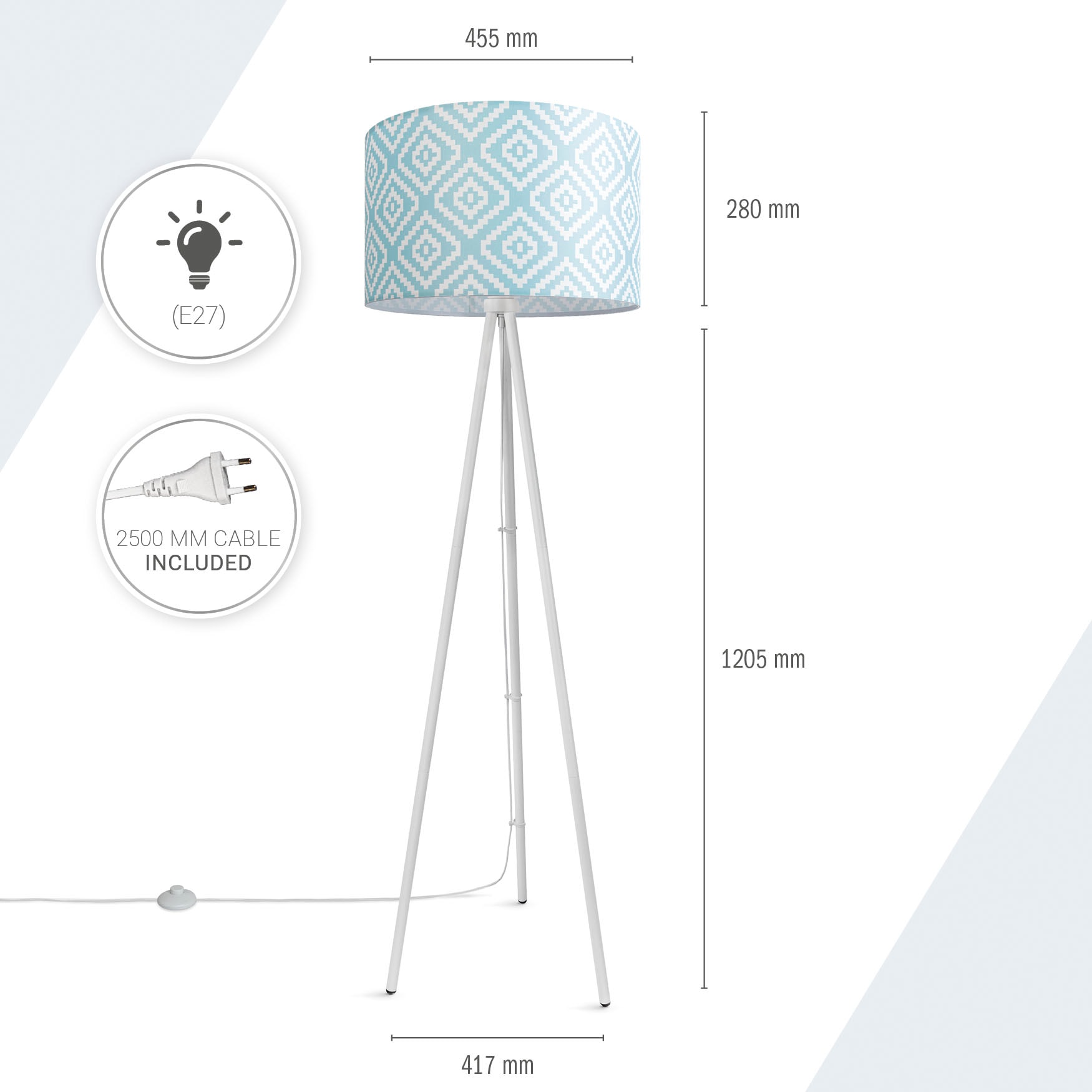 »Trina Vintage | Garantie Stofflampenschirm mit kaufen Jahren XXL Wohnzimmer Stella«, Modern Dreibein Stehlampe Textil online Design Home 3 Paco