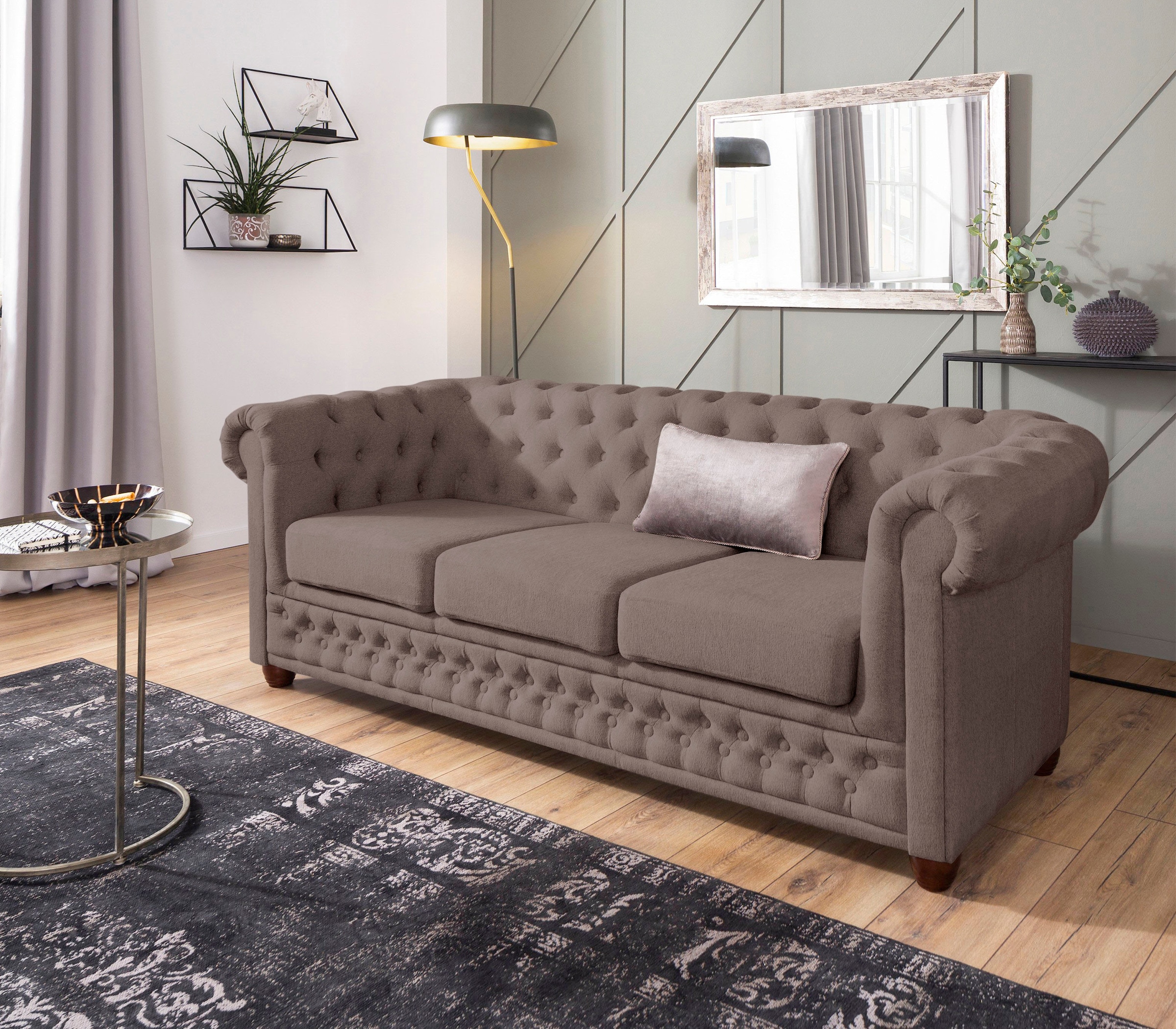 Home affaire Chesterfield-Sofa »New Castle«, mit hochwertiger Knopfheftung in Chesterfield-Design, B/T/H: 203/86/72