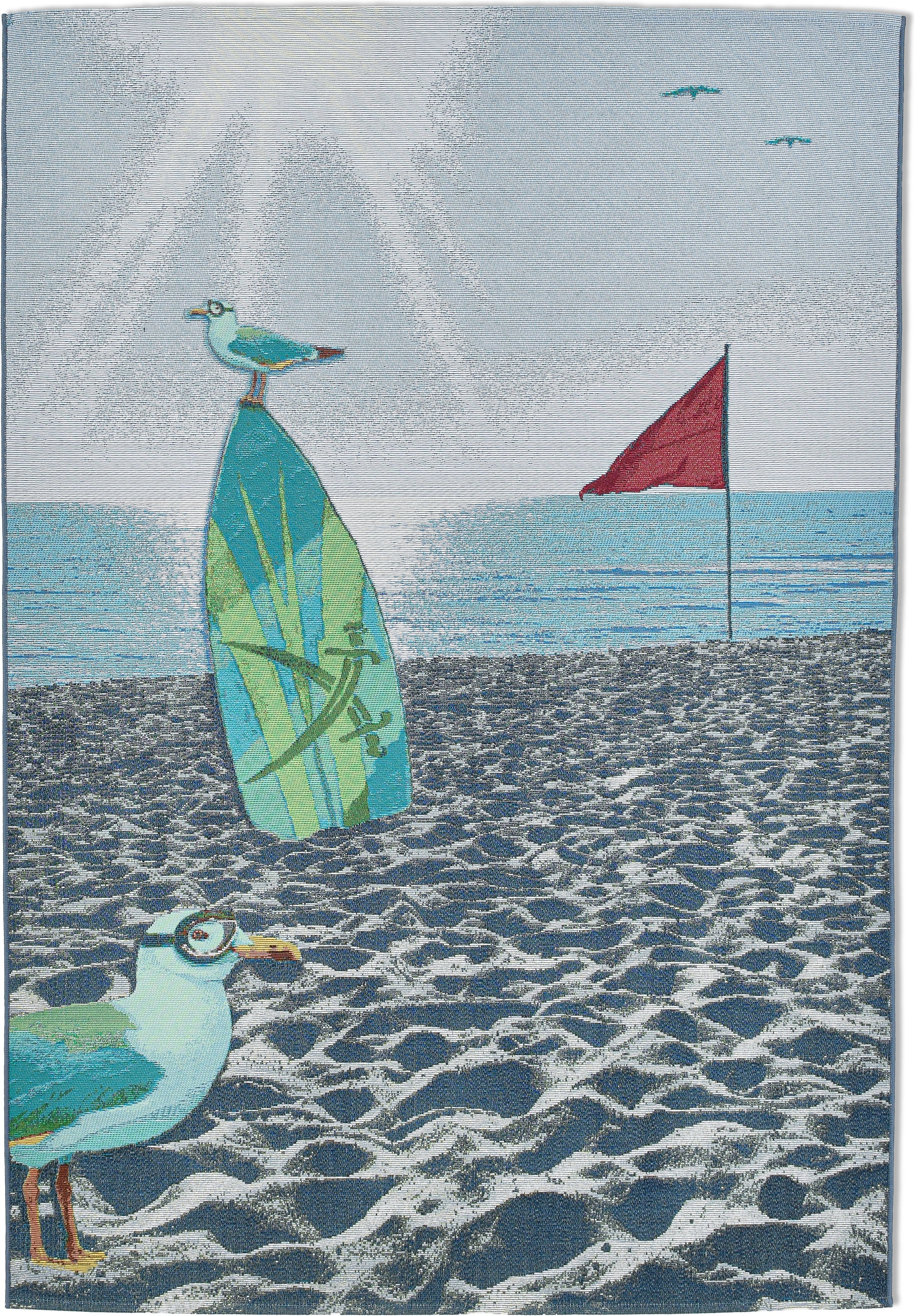 Sansibar Teppich »Rantum Beach SA-021« rechteckig 5 mm Höhe Flachgewebe, modernes Design, Strand & Surfboard, Outdoor geeignet