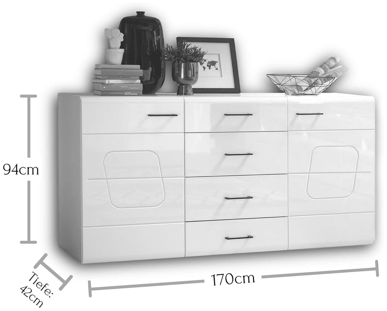 Innostyle Sideboard »SPIRIT PLUS«, (3 St.), weiß hochglanz MDF