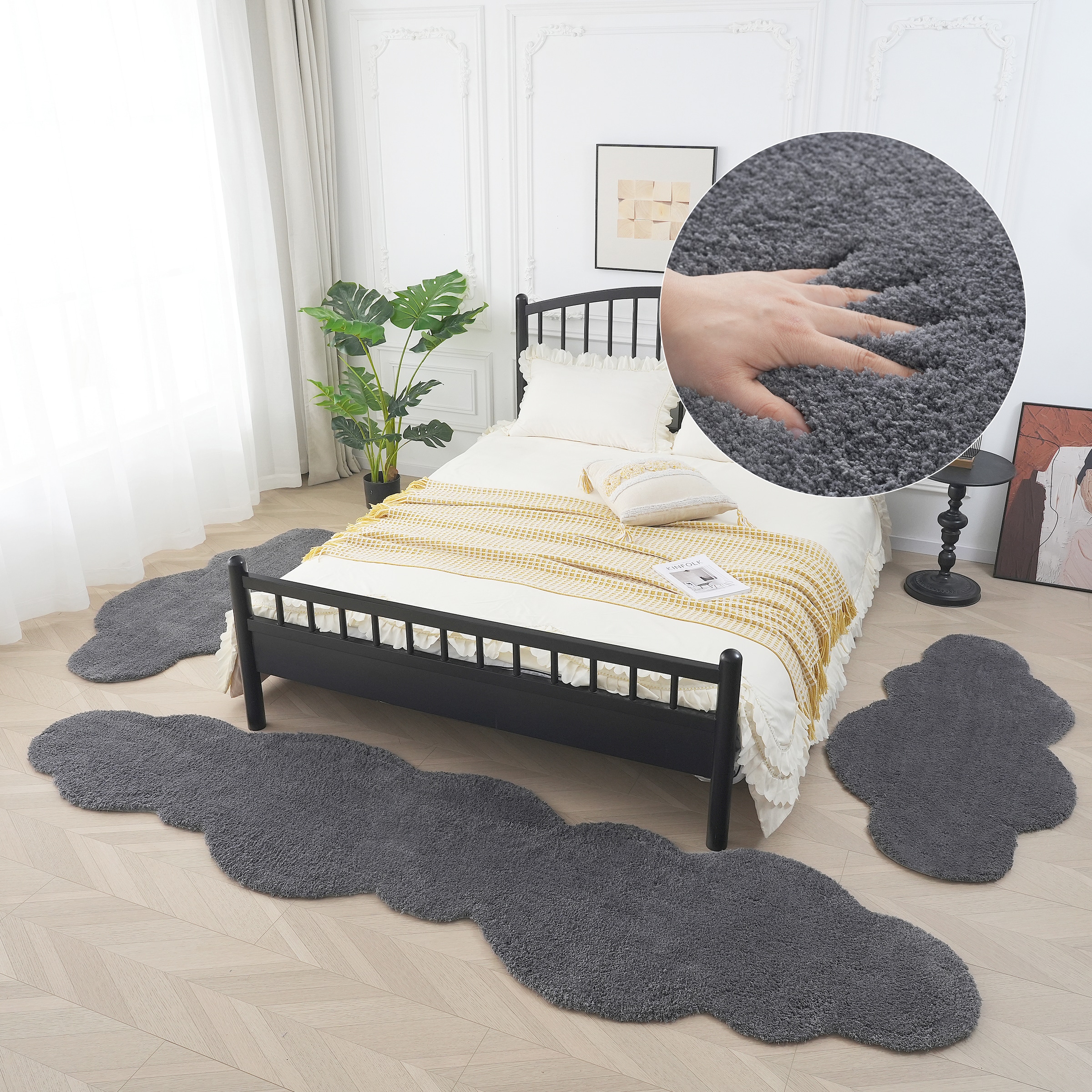 my home Bettumrandung »Microfaser Teppich Magong, besonders weich, sehr feiner Flor«, (3 tlg.), Wolkenform, uni Bettvorleger, Läufer-Set, Schlafzimmer, Kinderzimmer
