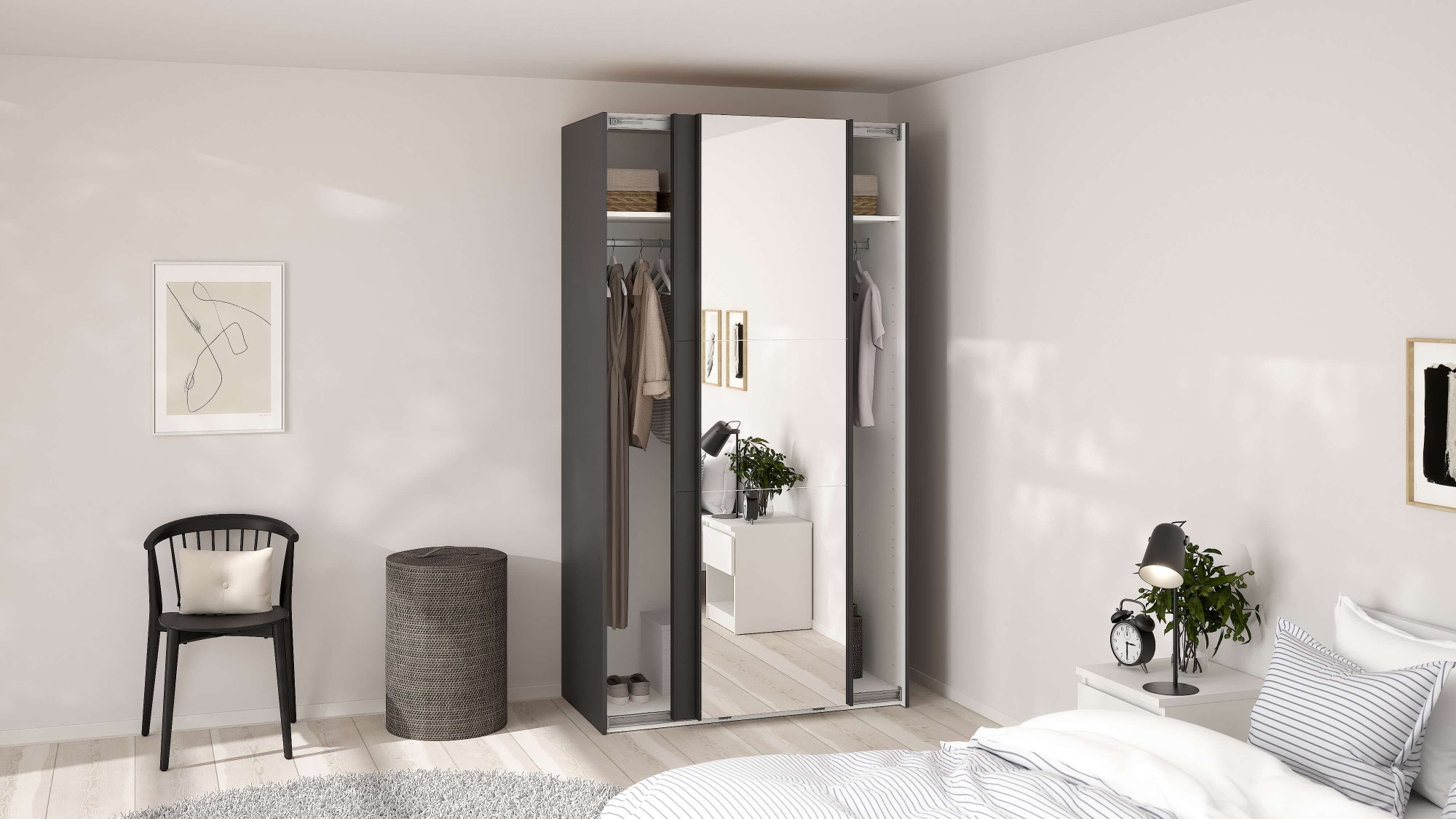 Home affaire Schwebetürenschrank »Como, Kleiderschrank, Schlafzimmerschrank« 1 Schwebetür, 1 Spiegelschiebetür, Kleiderstange, Einlegeboden