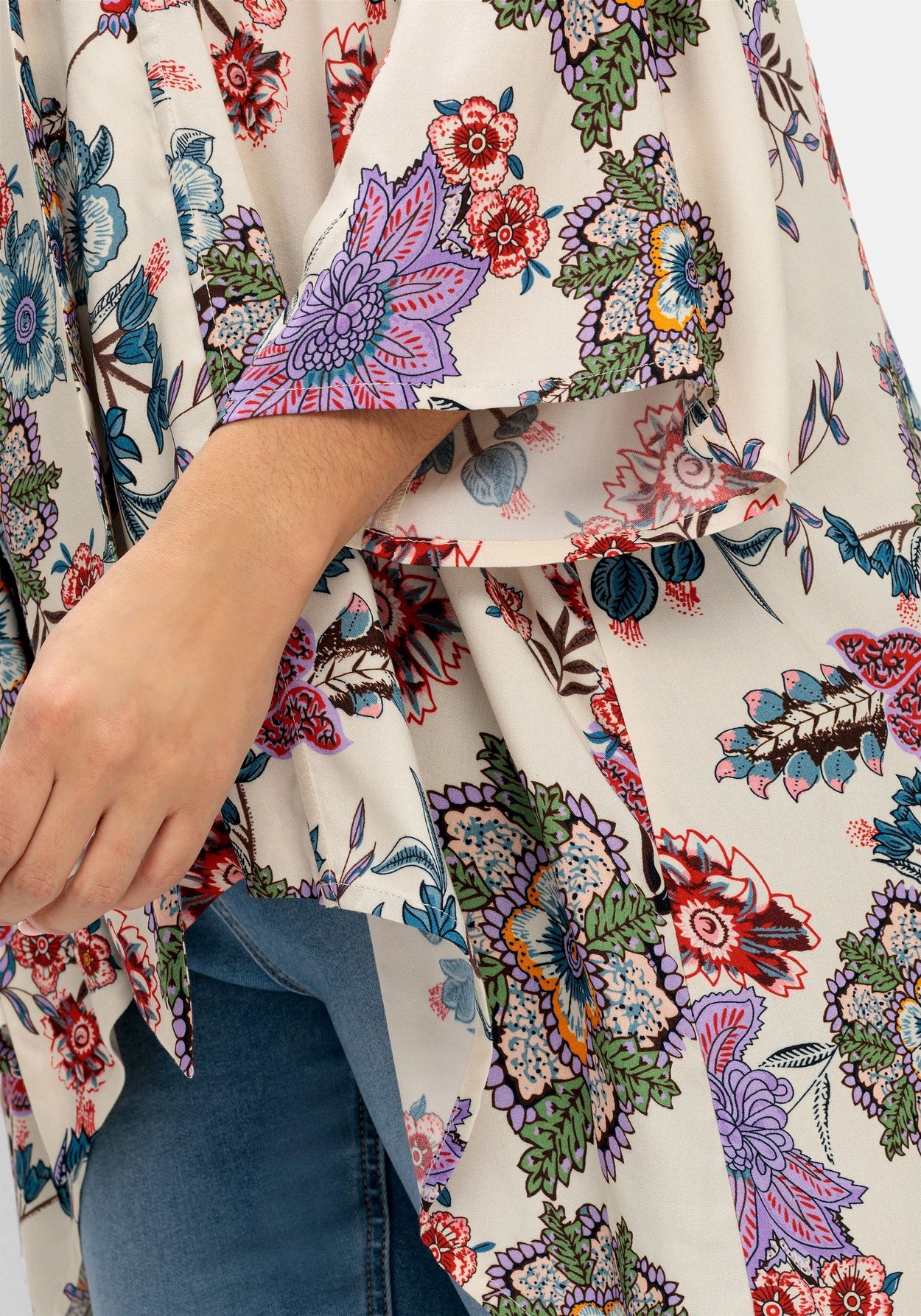 Sheego Longbluse »Blusenjacke im Kimono-Stil, mit Blumendruck«