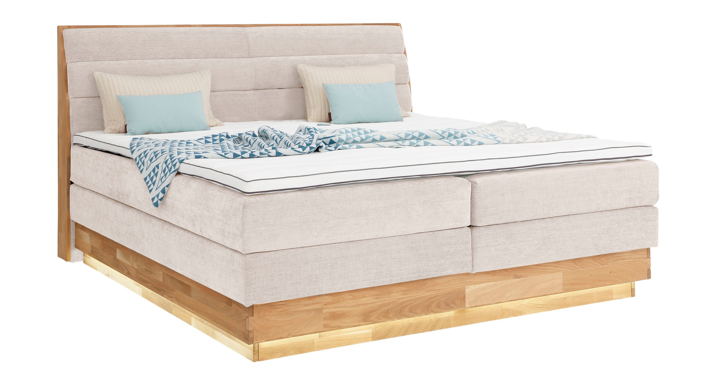 OTTO products Boxspringbett, LED-Beleuchtung, mit zertifizierten, recycelten Bezugsstoffen