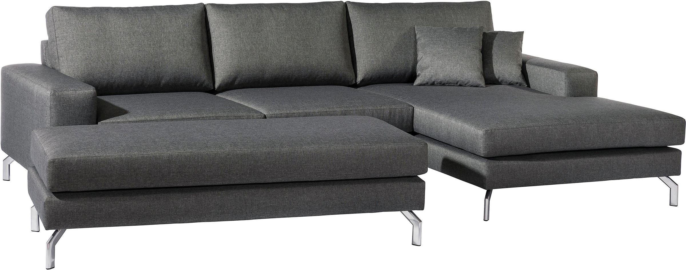 Max Winzer® Ecksofa »Flori guter Sitzkomfort, aktuelles Design, eleganter Chromfuß«, mit Longchair links oder rechts, inklusive Zierkissen