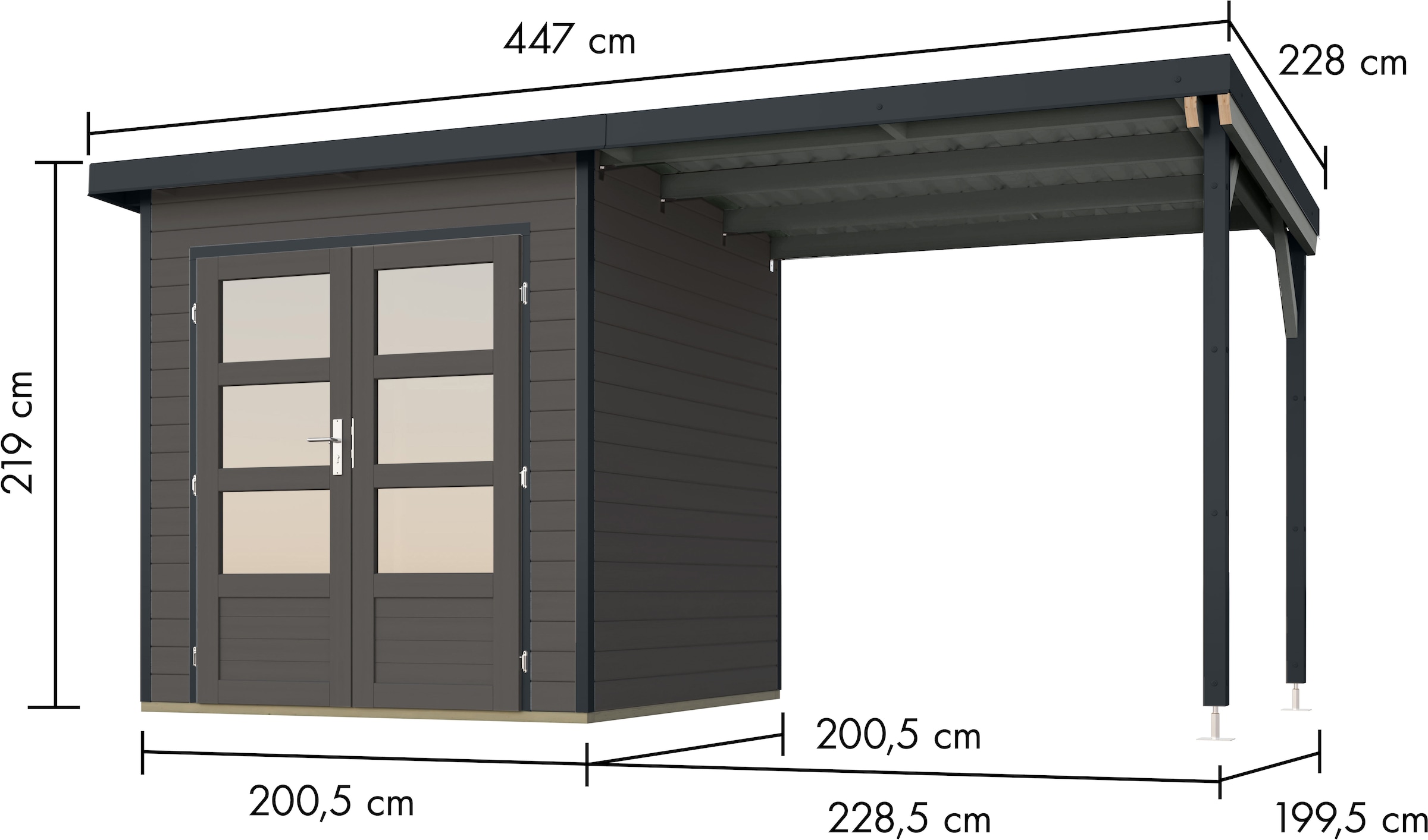Karibu Gartenhaus »Plutino 1  SET, in verschiedenen Farben« inkl. Anbaudach