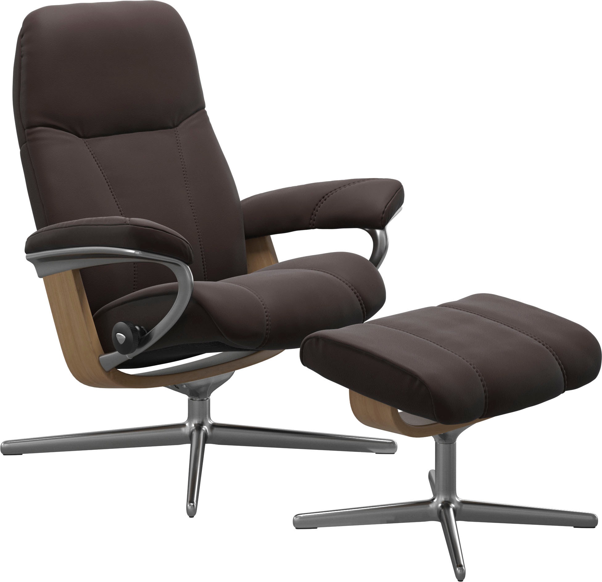 Stressless® Relaxsessel »Consul«, (Set, Relaxsessel mit Hocker), mit Hocker, mit Cross Base, Größe S, M & L, Holzakzent Eiche