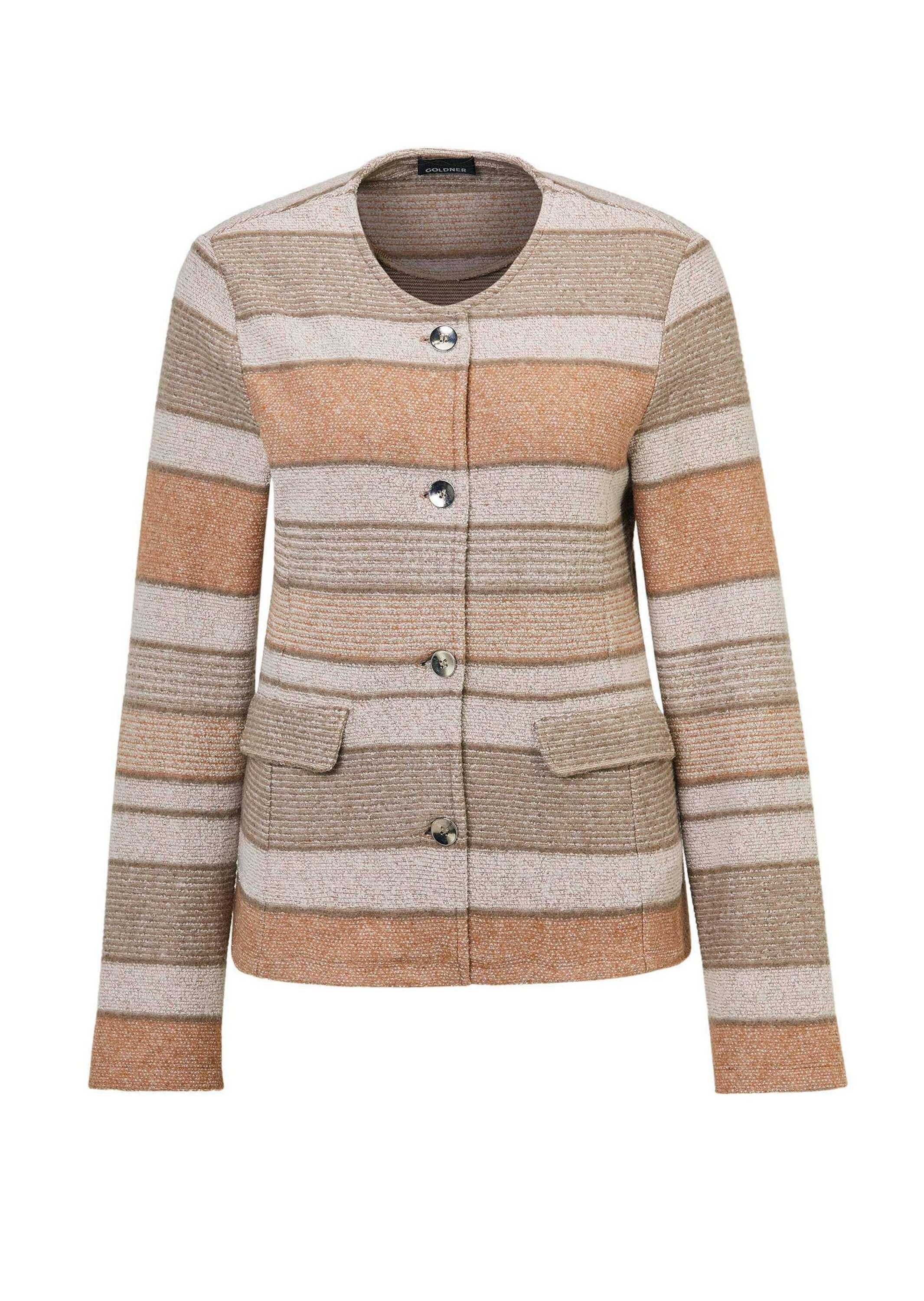 GOLDNER, Damen, Kurzjacke »Kurzgröße Jacke in Bouclé-Optik« ungefüttert, mit Belegverarbeitug an Innenseite, beige / gemustert, 19, beige / gemustert,