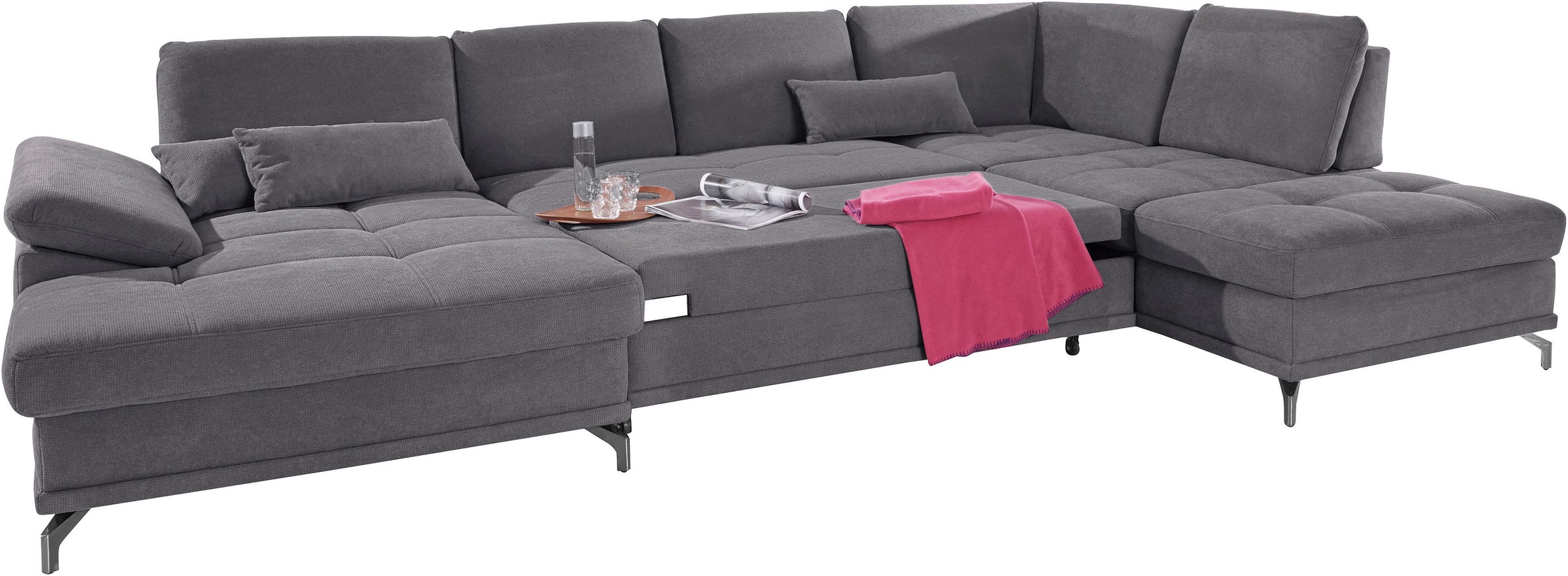 Places of Style Wohnlandschaft »Costello U-Form, mit Sitztiefenverstellung, Armteilverstellung und«, 3 Nierenkissen, optional Bettfunktion und Bettkasten