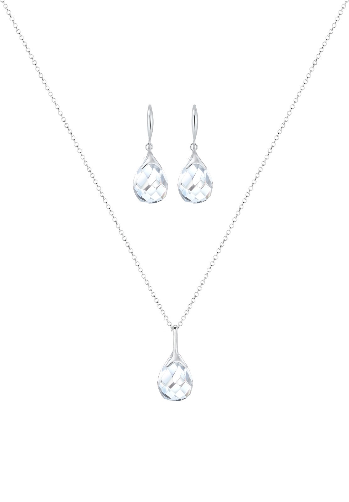 Elli Ohrring und Ketten Set »Schmuckset Tropfen Bergkristall Weiß 925 Sterling Silber« ()