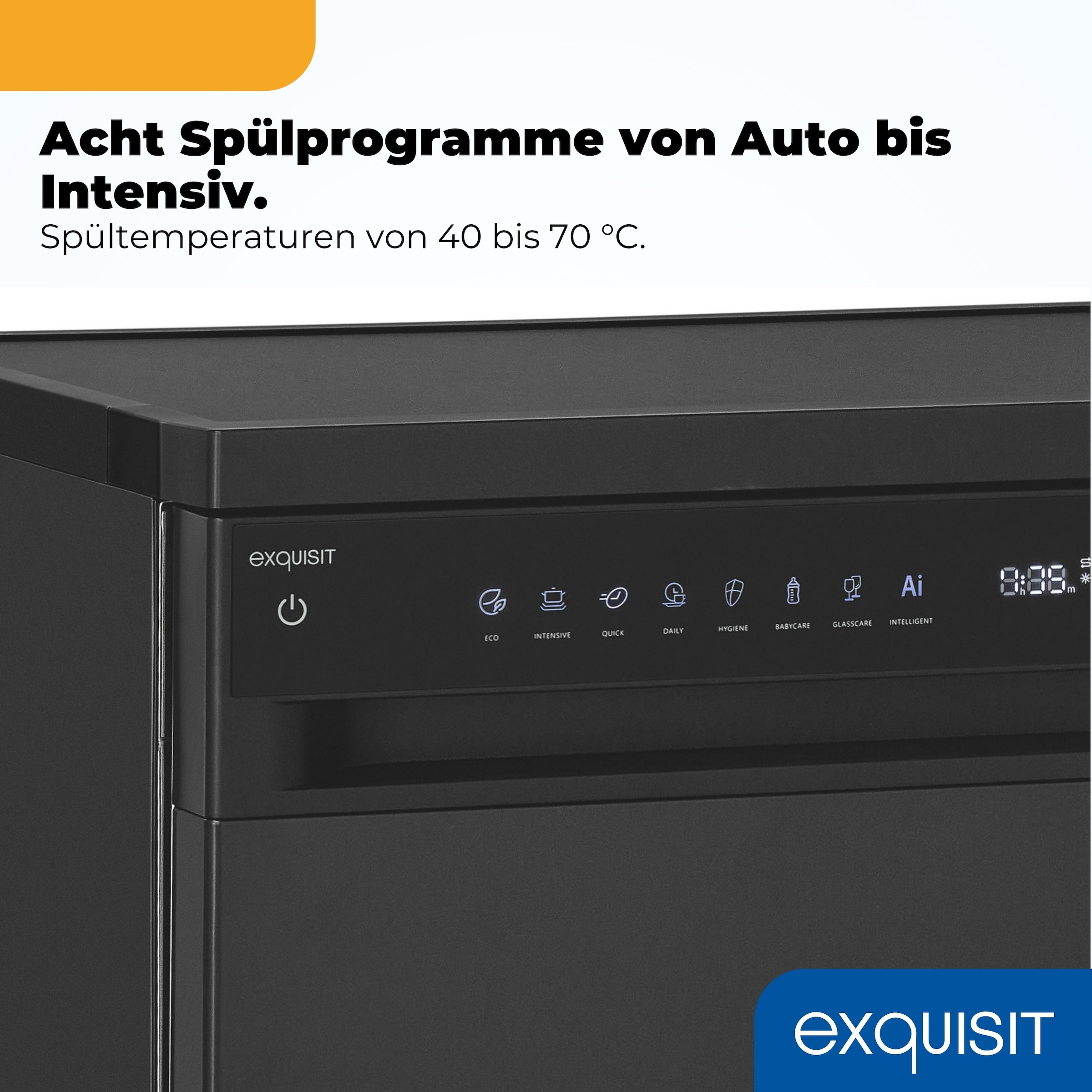 exquisit Standgeschirrspüler 9616 »GSP9616-450B schwarz« 10,9 l 16 tlg. Maßgedecke 16 Maßgedecke & flüsterleise 44 dB – stark und angenehm ruhig