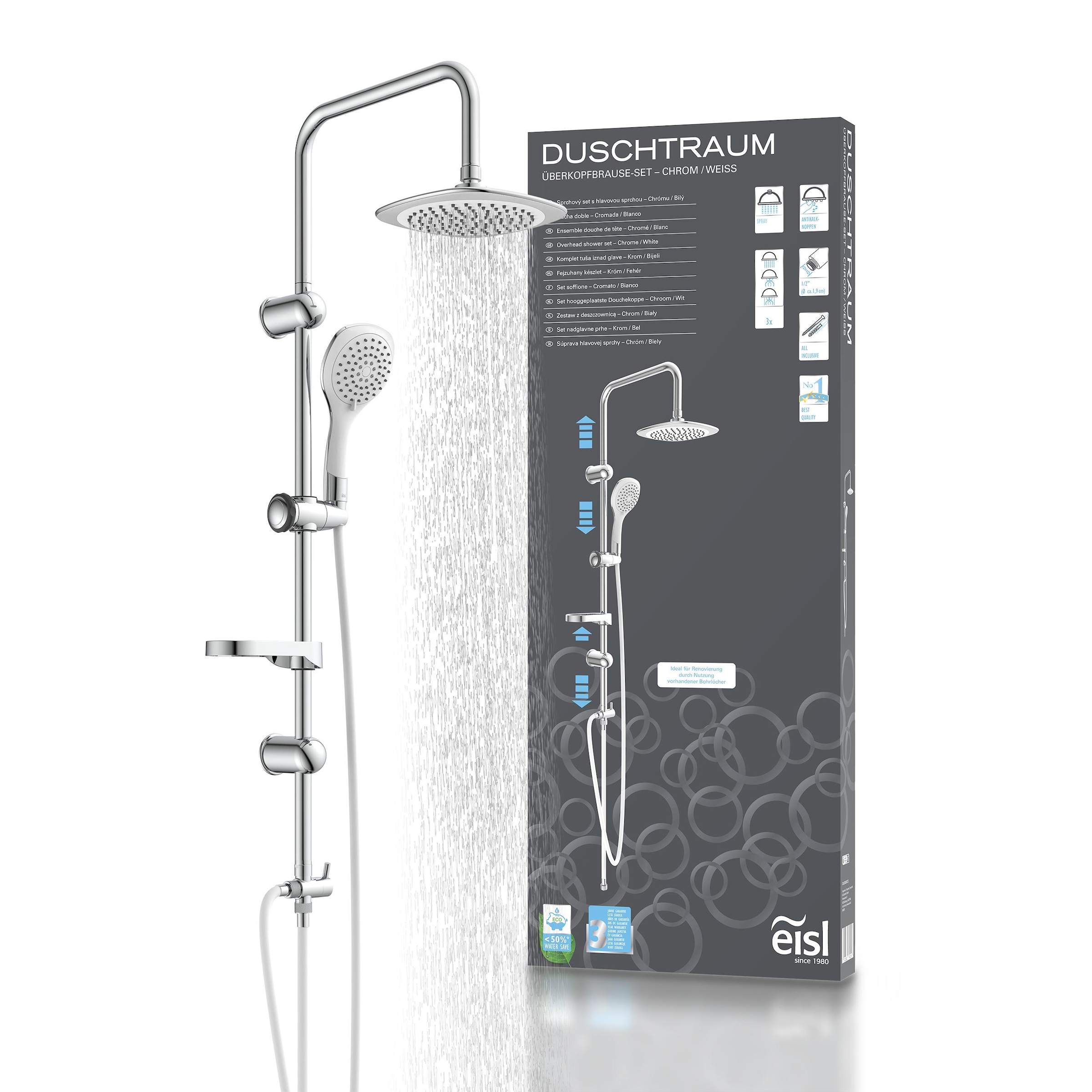 Dxld60087cs Colonna Doccia Senza Miscelatore, Doccia Con Ampio Getto A Pioggia (⌀200mm) E Doccetta, Colonna Doccia, Ideale Per Il Retrofit, Cromo/bianco - Eisl