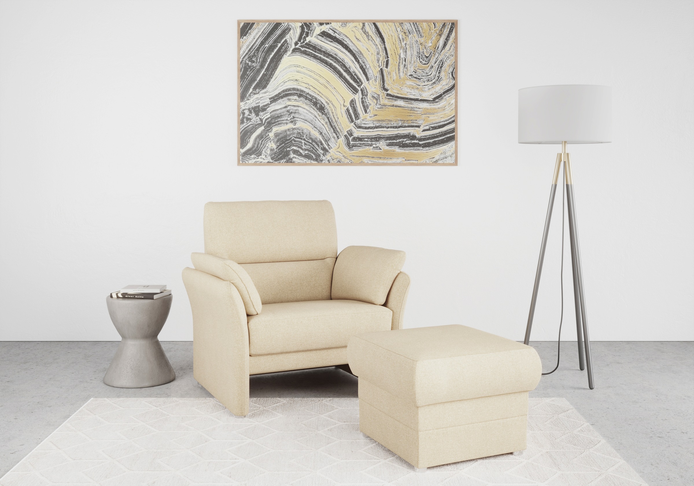 DOMO collection Sessel »Pina elegant und zeitloser Clubsessel, bequemer Cocktailsessel«, Hoher Sitzkomfort, Feinstruktur, beige