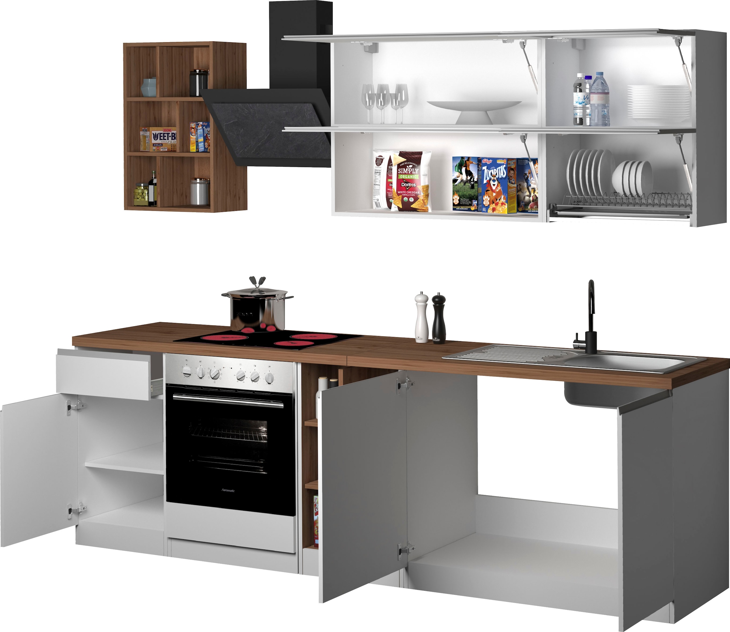 KOCHSTATION Küchenzeile »KS-Sole«, Breite 256 cm, Hängeregal, Geschirrabtropfschrank, ohne E-Geräte