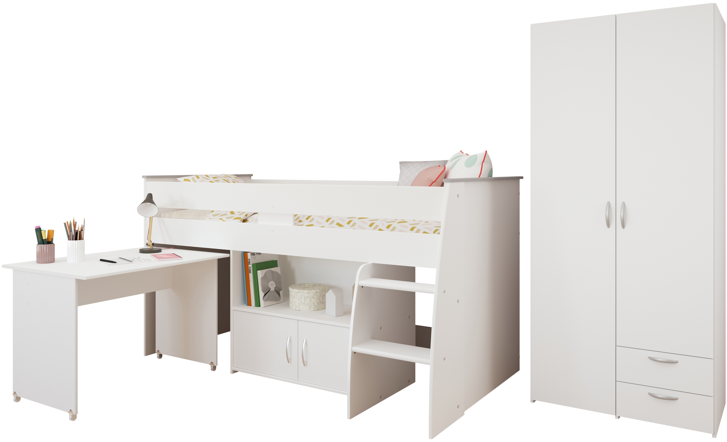 Jugendzimmer-Set »Reverse 12«, (2 tlg., Hochbett mit Schreibtisch und Kommode +...