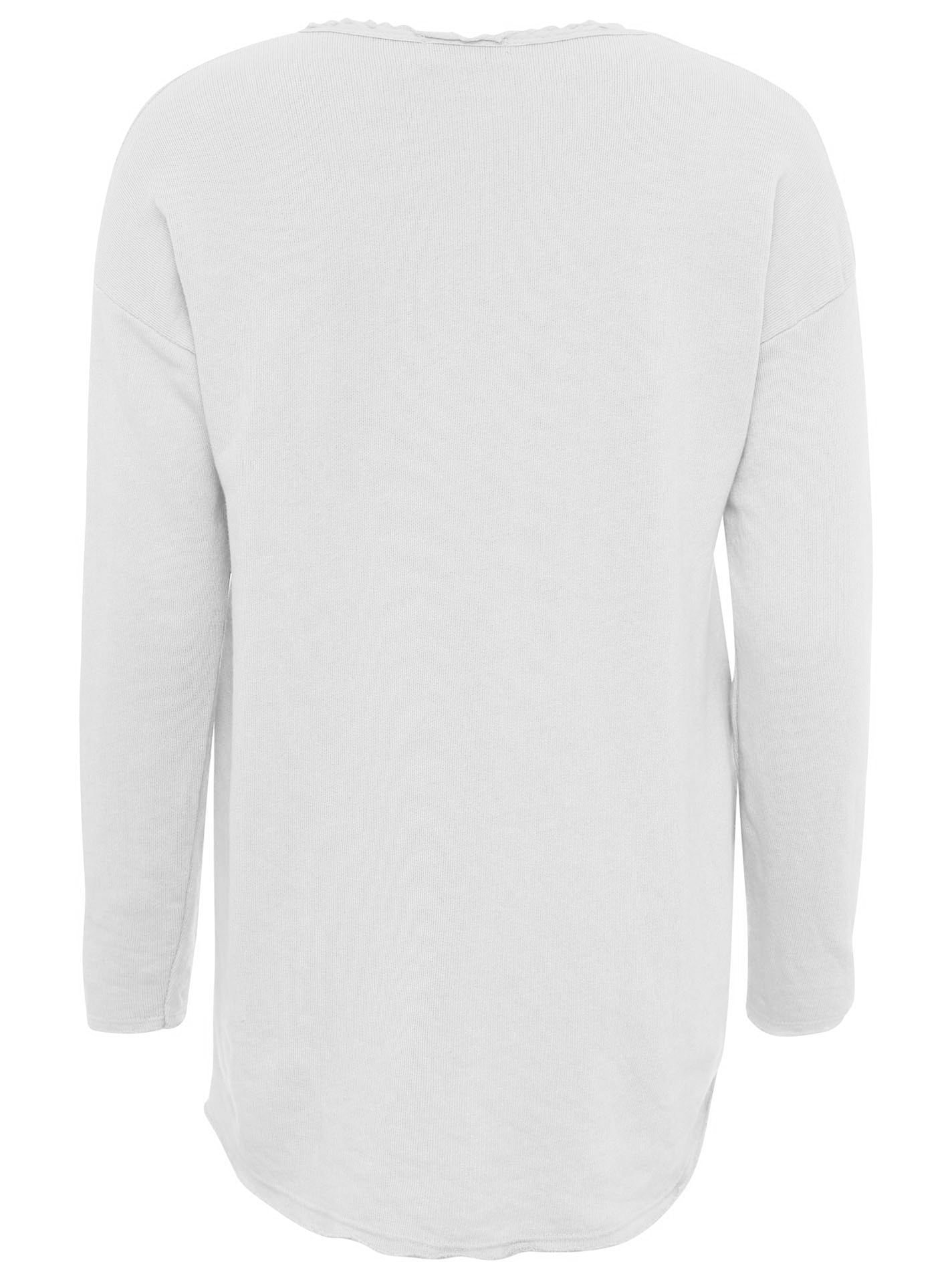 Zwillingsherz Sweatshirt »"Positive Mind"«, ausgefranster V-Ausschnitt, Used Look, Langarm, Schriftzug