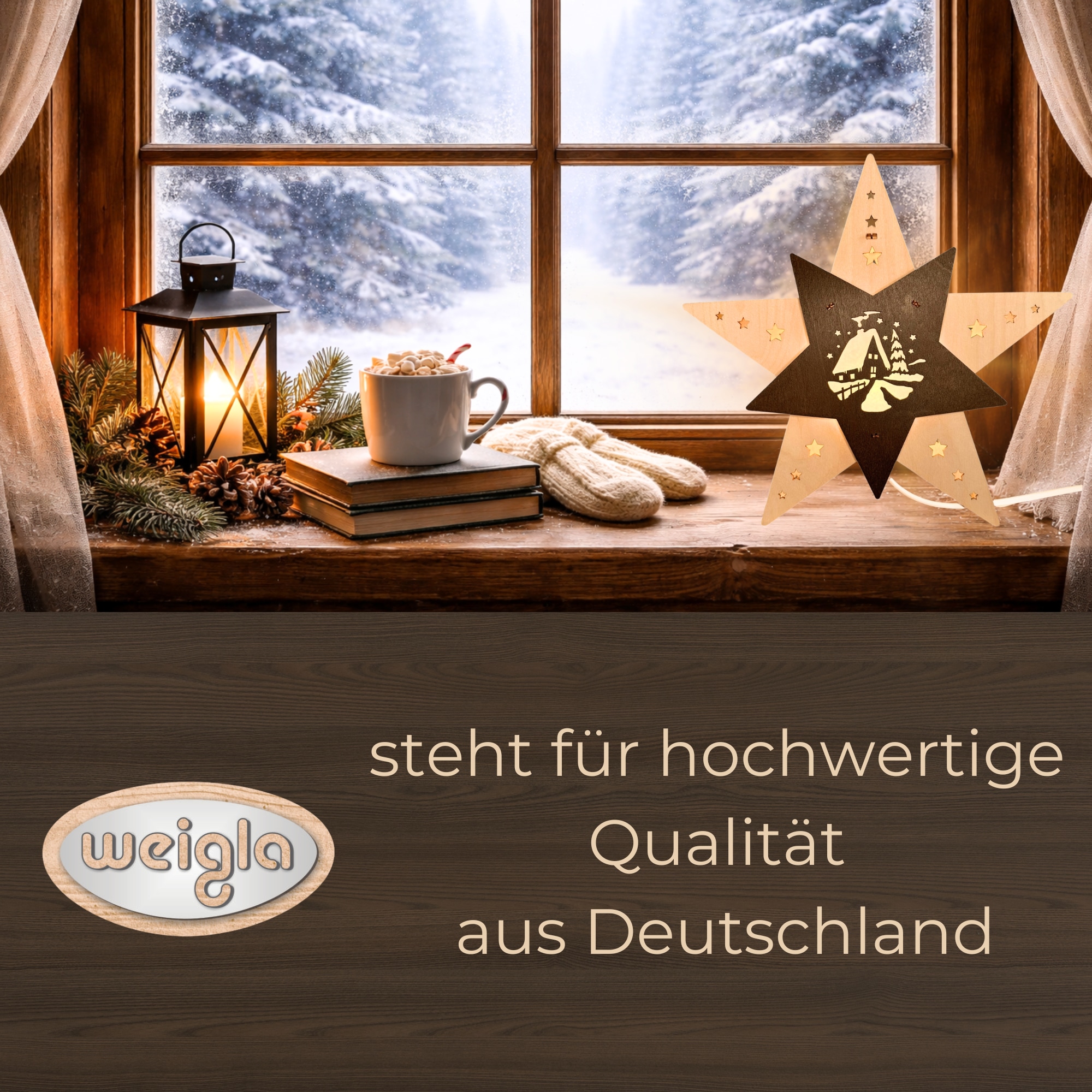 Weigla Dekostern »LED Waldhütte, Dekoleuchte aus Holz, NATUR-BRAUN«