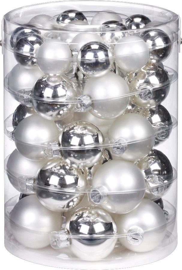 MAGIC by Inge Weihnachtsbaumkugel »Frosty Silver, Weihnachtsdeko, Christbaumschmuck«, (Set, 46 St.), Christbaumkugeln aus Glas, 45 Kugeln Ø ca. 4-6 cm, inkl. Spitze 28 cm