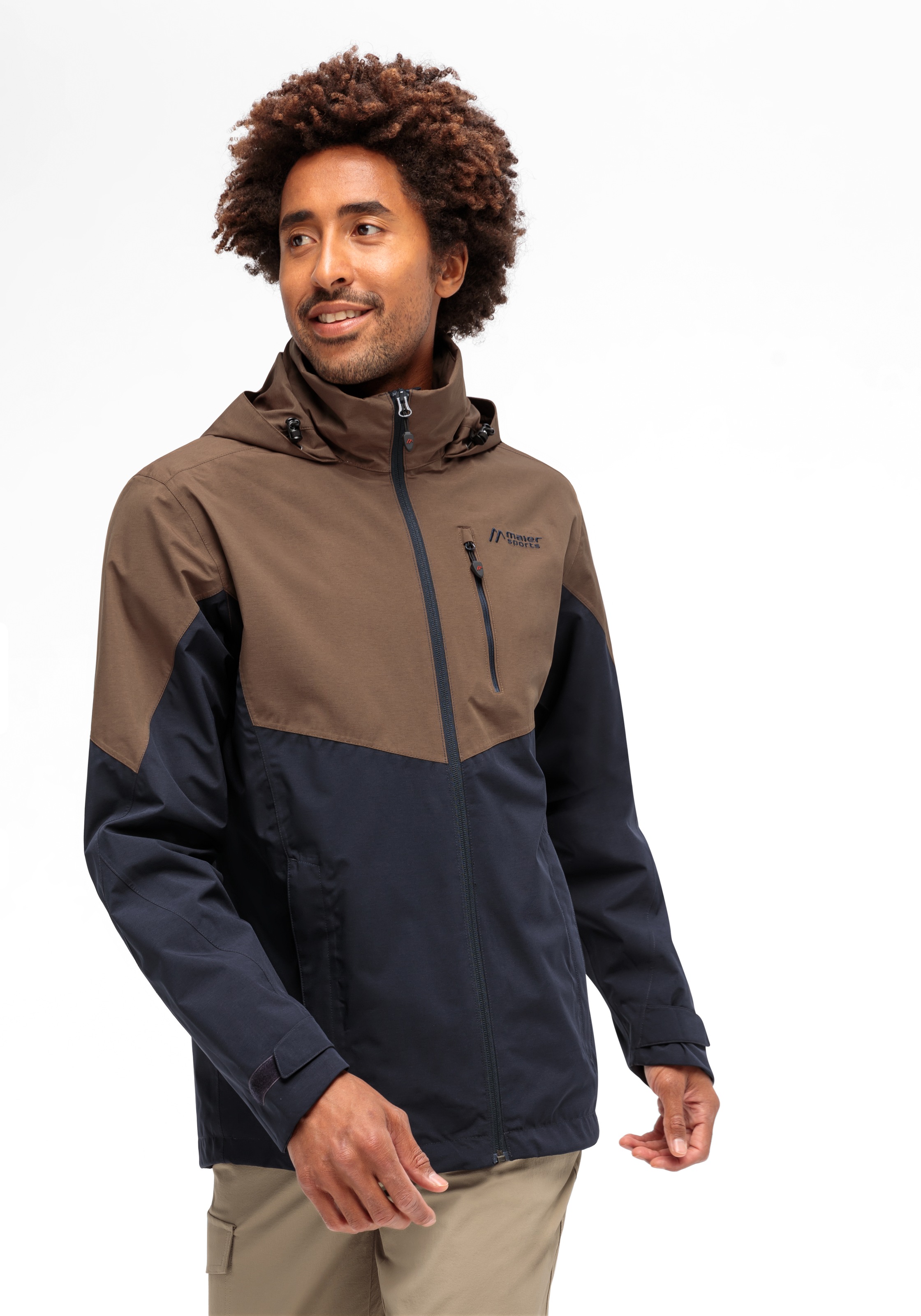 Maier Sports Outdoorjacke »Halny rec M«, Herren Funktionsjacke, wasserdichte Regenjacke mit Kapuze, Wanderjacke