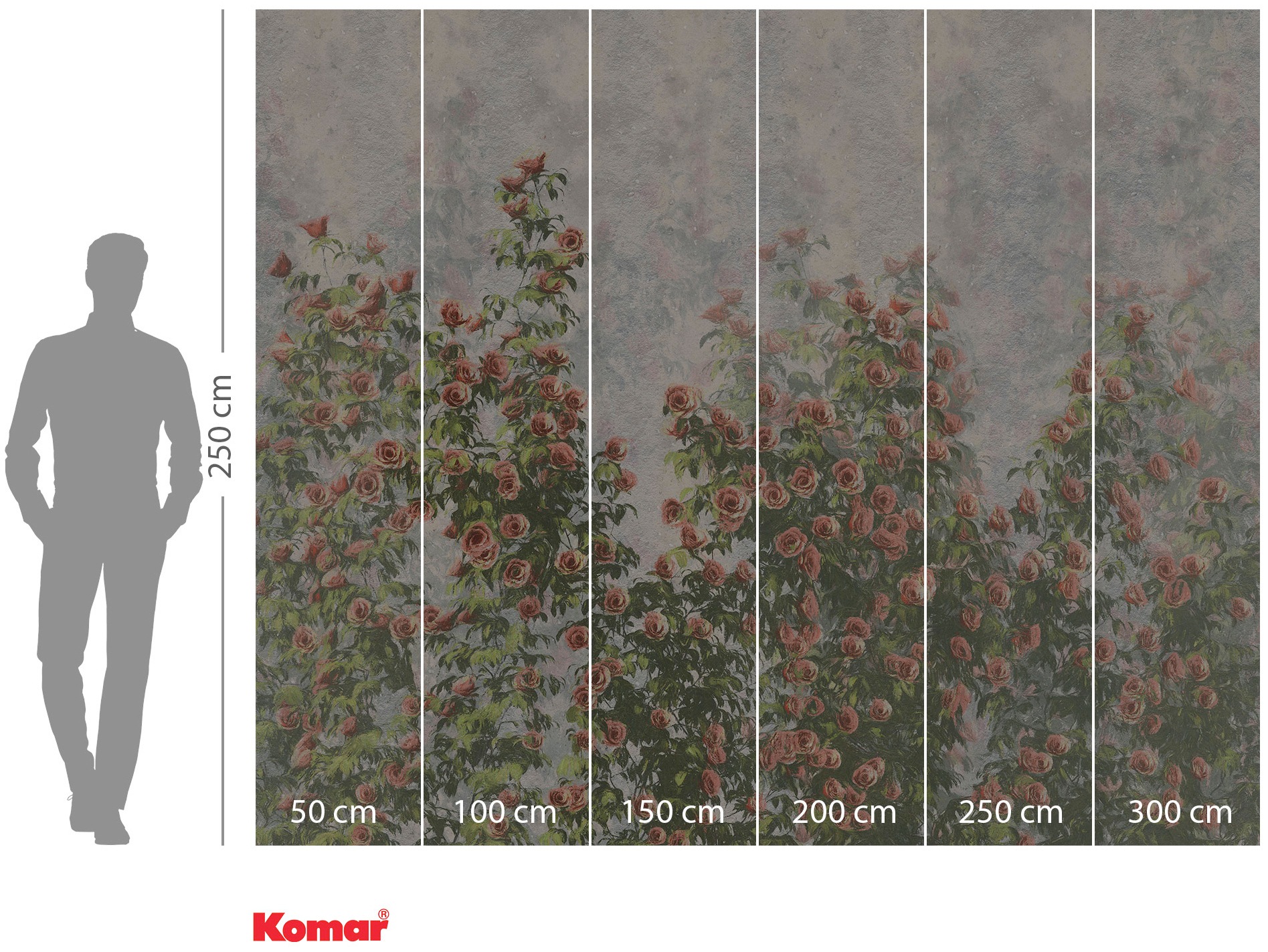 Komar Vliestapete »Digitaldruck Vlies - Wall Roses - Größe 300 x 250 cm«, bedruckt, Wohnzimmer, Schlafzimmer