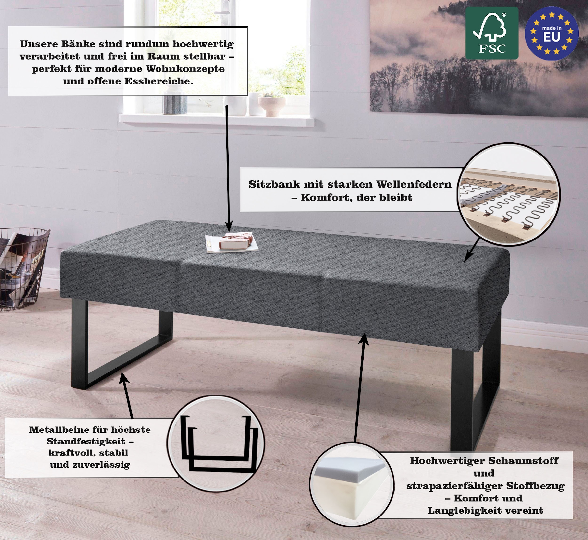 Home affaire Sitzbank »Oliver«, Breite 140cm, mit Metallgestell