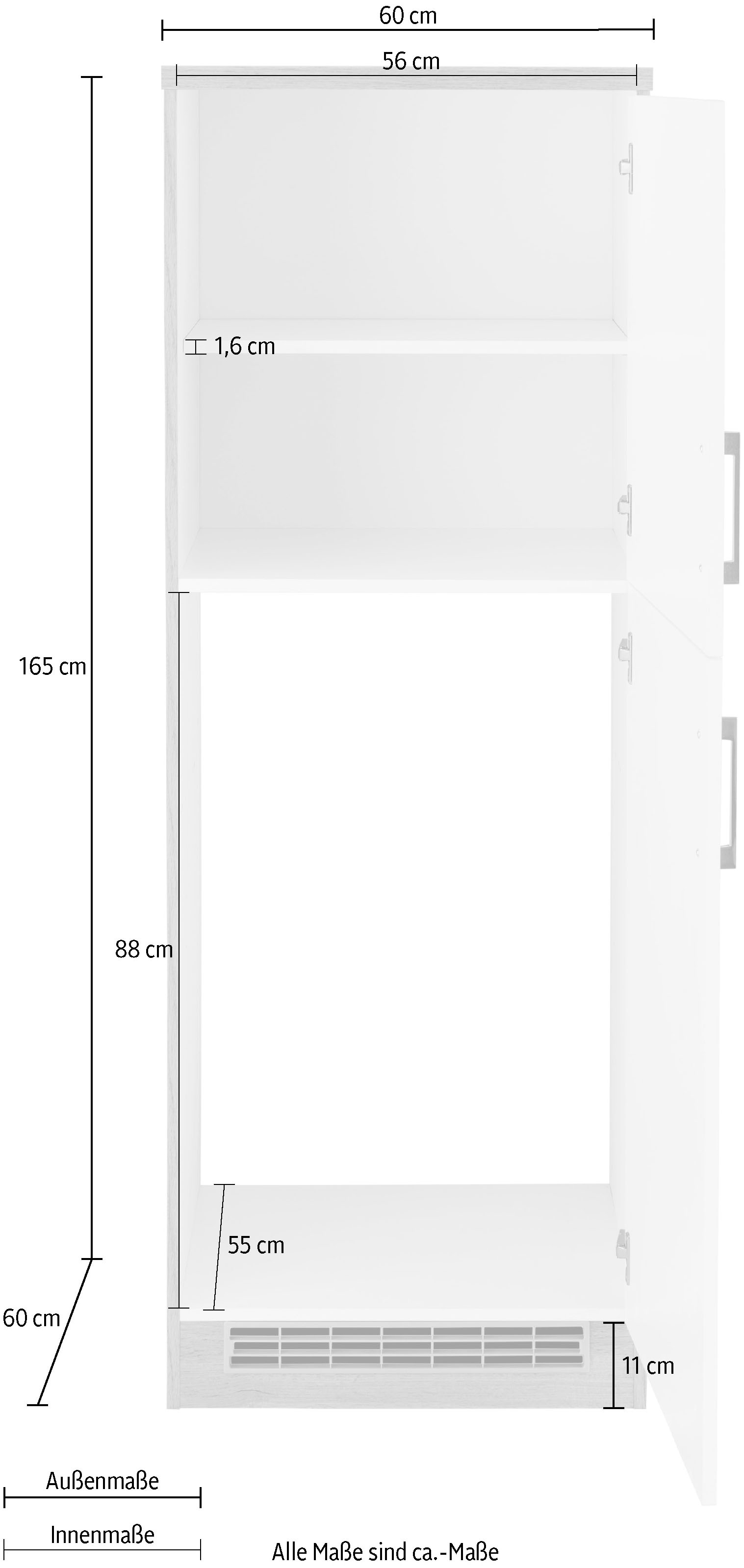 KOCHSTATION Kühlumbauschrank »KS-Colmar«, 60 cm breit, 165 cm hoch, geeignet für Einbaukühlschrank 88 cm Nische