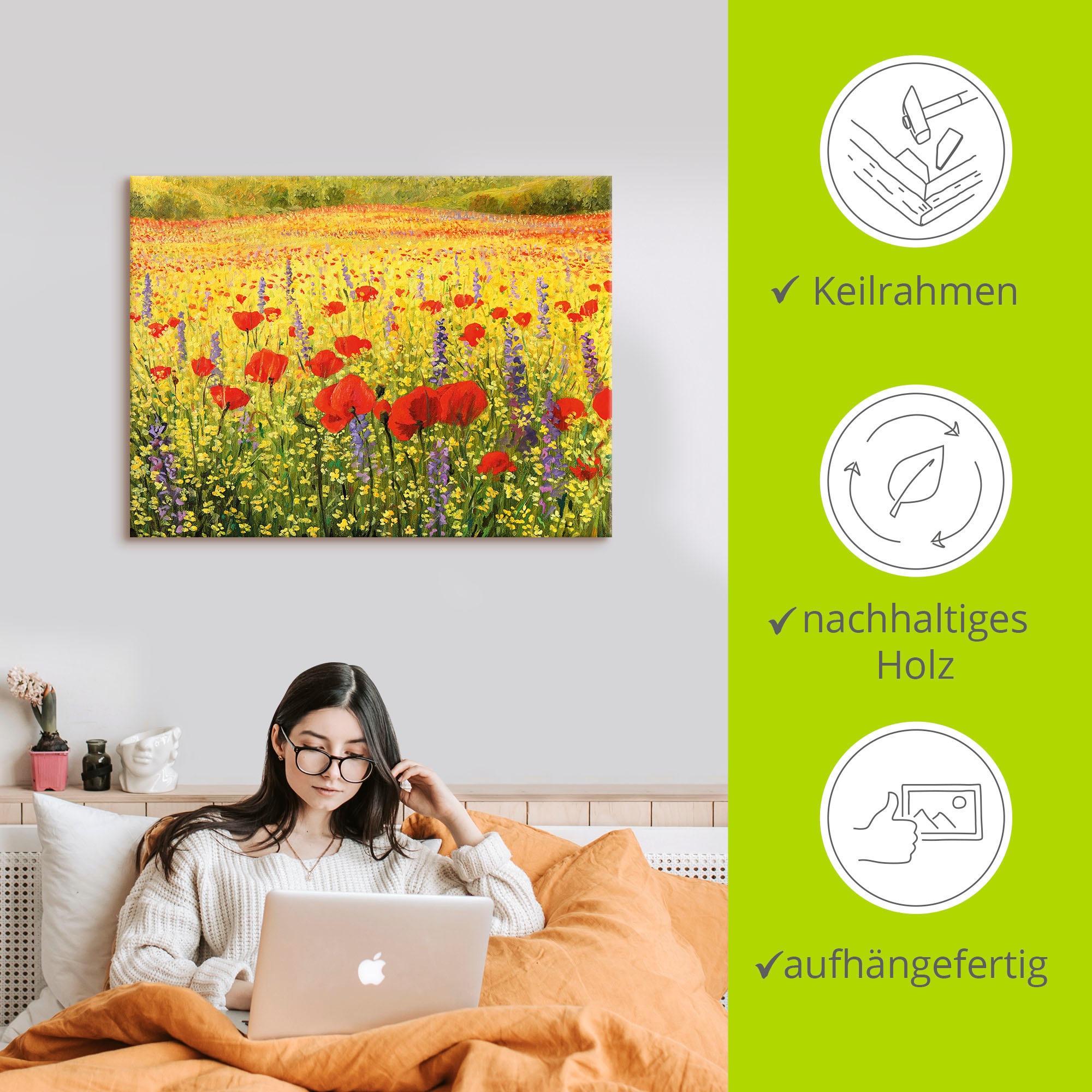 Artland Leinwandbild »Mohnblumenfeld« Felder 1 Stk. tlg. auf Keilrahmen gespannt