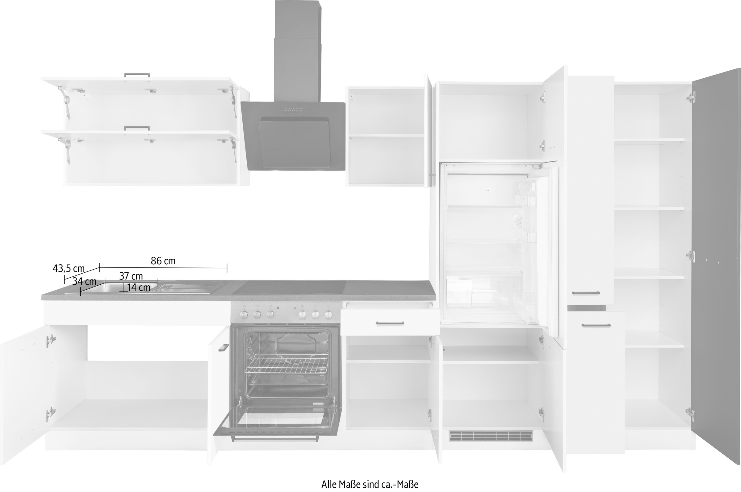 KOCHSTATION Küchenzeile »KS-Trier« mit E-Geräten, Breite 350 cm