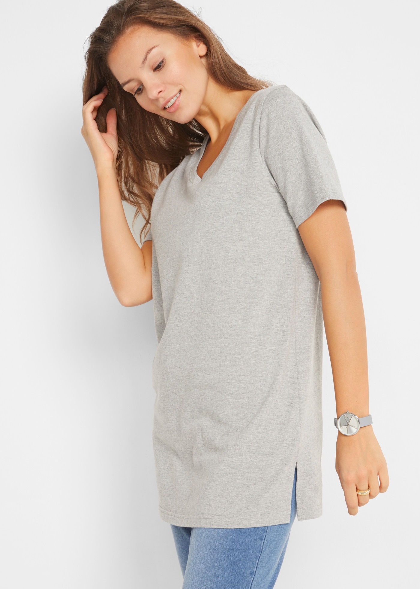 bonprix Longshirt Packung, 2er,  mit V-Ausschnitt, Kurzarm-Design, im praktischen 2er-Pack