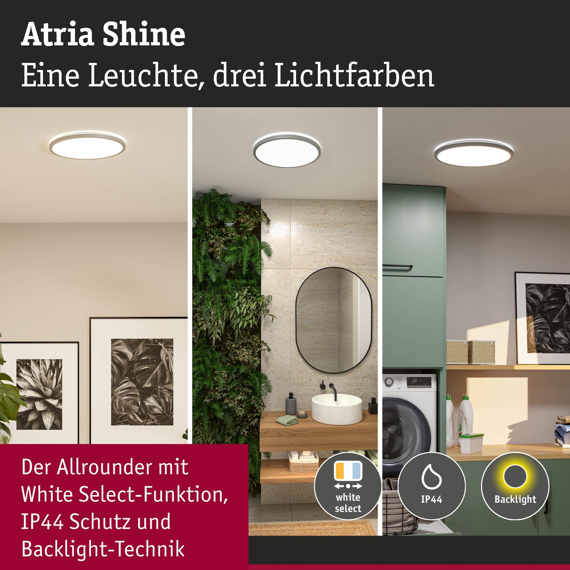 Paulmann LED Panel »Atria Shine IP44 rund 398mm 20,8W 2800lm 3000 - 6500K Chrom matt« LED-Modul 1 Stk. Tageslichtweiß Farbwechsler