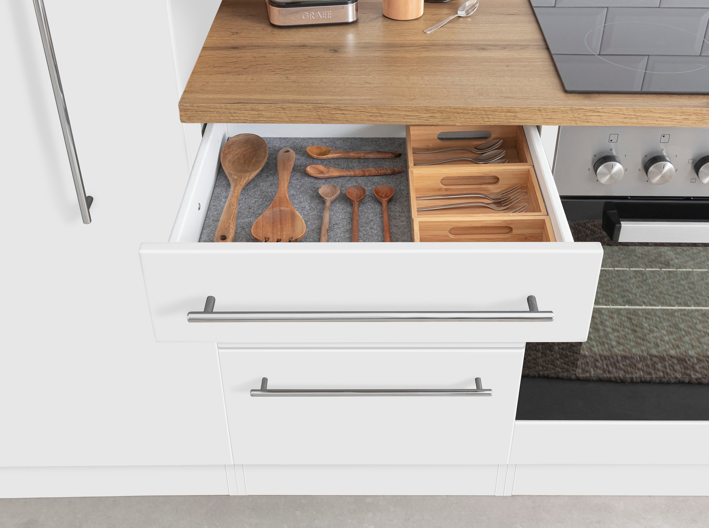 KOCHSTATION Küchenzeile »KS-Samos« Breite 270 cm, wahlweise mit E-Geräten, mit Arbeitsplatte