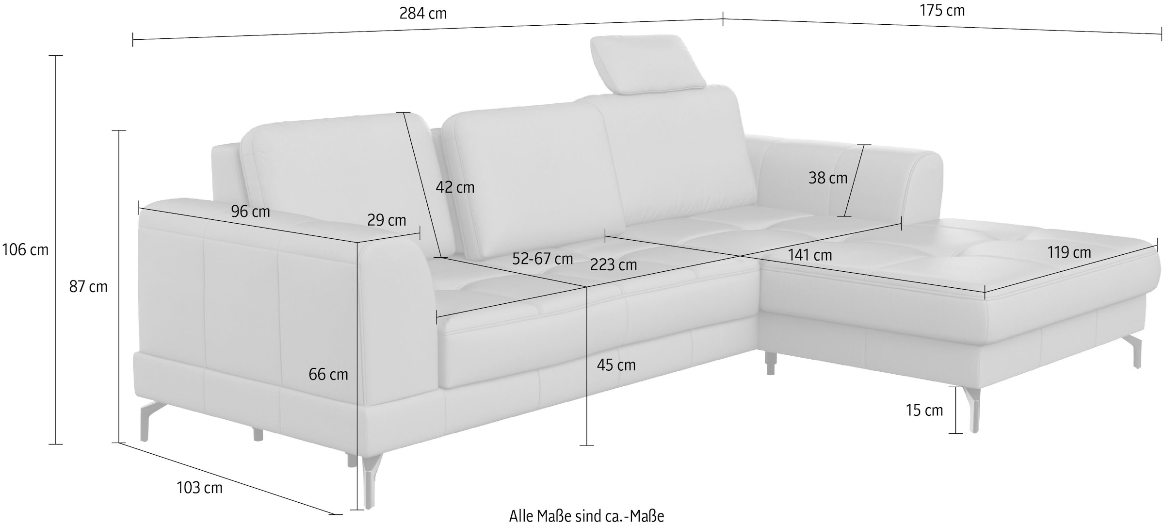 sit&more Ecksofa »Bendigo L-Form« inklusive Sitztiefenverstellung, Bodenfreiheit 15 cm, 2 Fußfarben