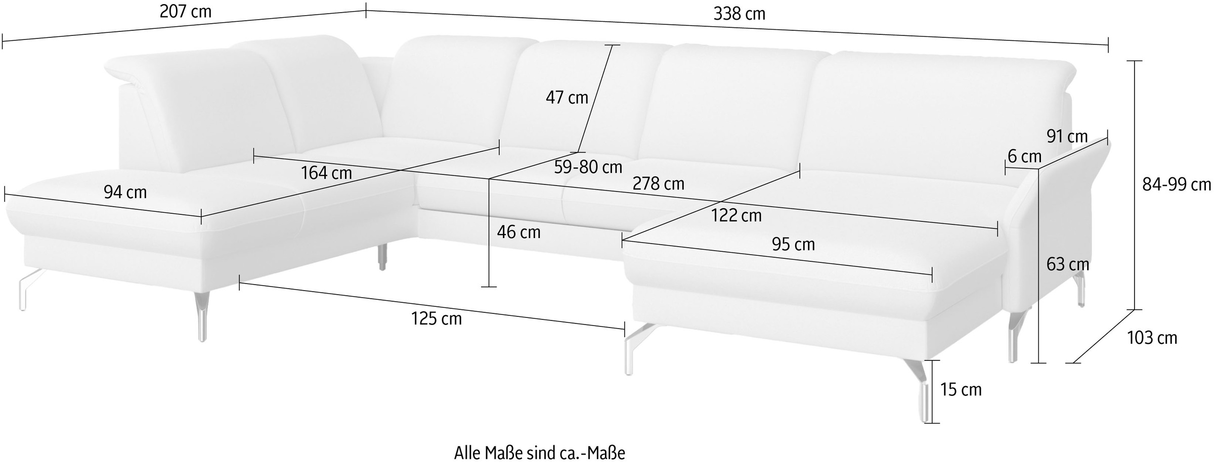 sit&more Wohnlandschaft »Fashion U-Form«, wahlweise mit Kopfteilverstellung, Vorziehsitz, motorisch, Nickelfüße