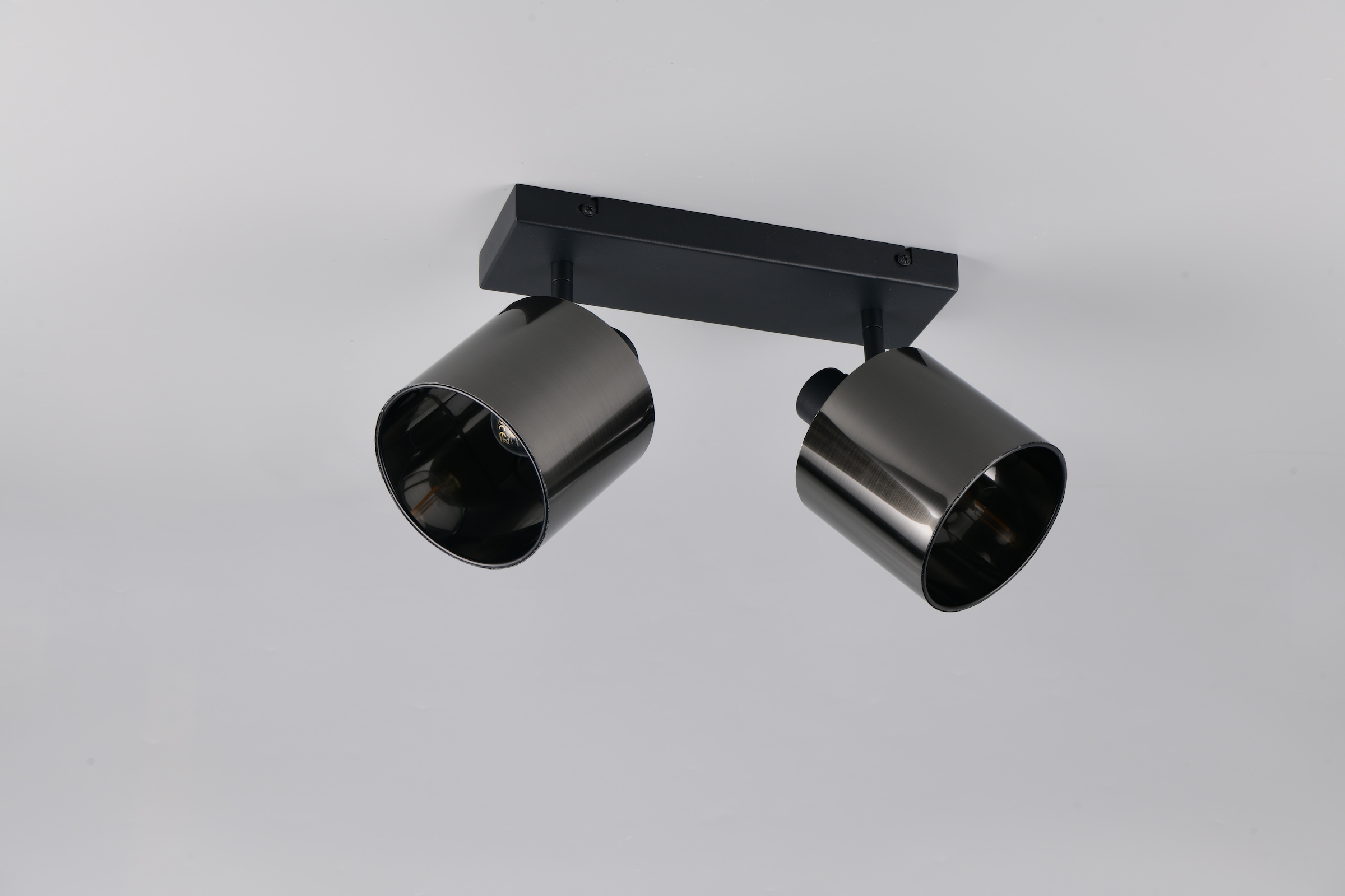 REALITY Leuchten Deckenstrahler »JASON, Deckenspot 2-flammig exkl 2x E14 max 10W, 36x22x12 cm (B/H/T)« E14 1 Stk. warmweiß - kaltweiß 2 verstellbare Strahler, Metall schwarz, Lampenschirm rauchgrau