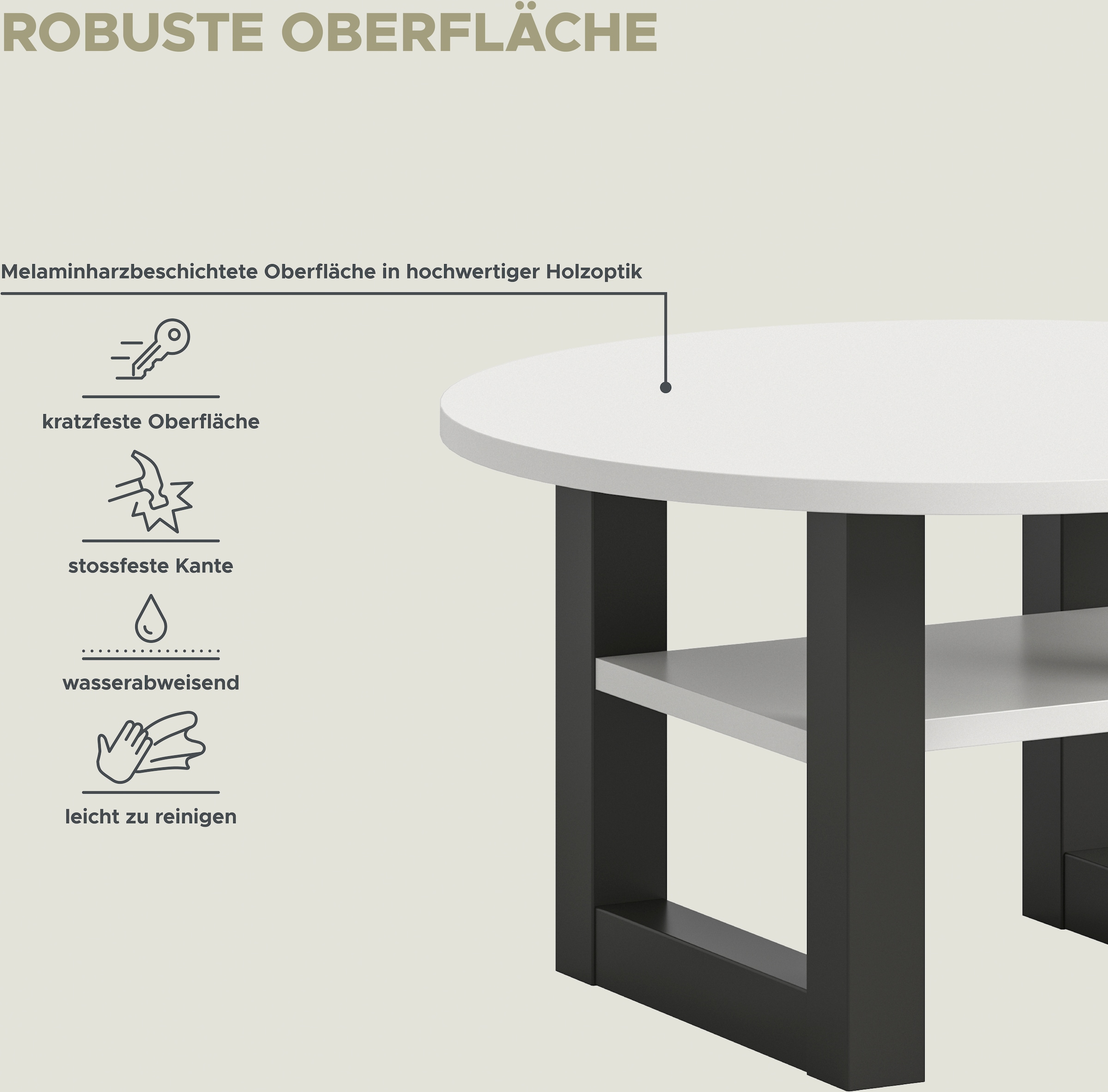 INOSIGN Couchtisch »Rail, Ø 75 cm, mit Ablageboden, inklusive Kufengestell«, Wohnzimmertisch, Beistelltisch