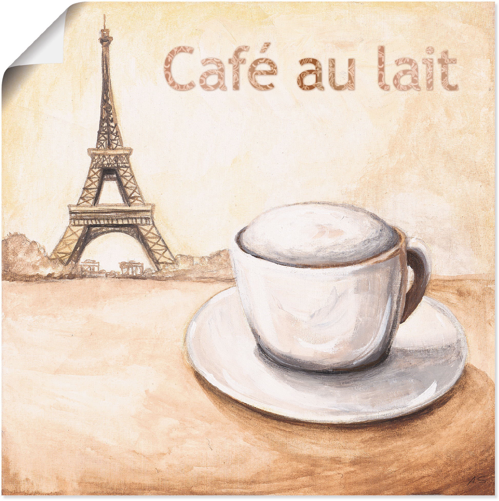 versch. in Artland Leinwandbild, Bilder, bestellen au auf Paris«, Poster Kaffee Raten »Café (1 Wandbild Alubild, oder lait Größen in Wandaufkleber St.), als