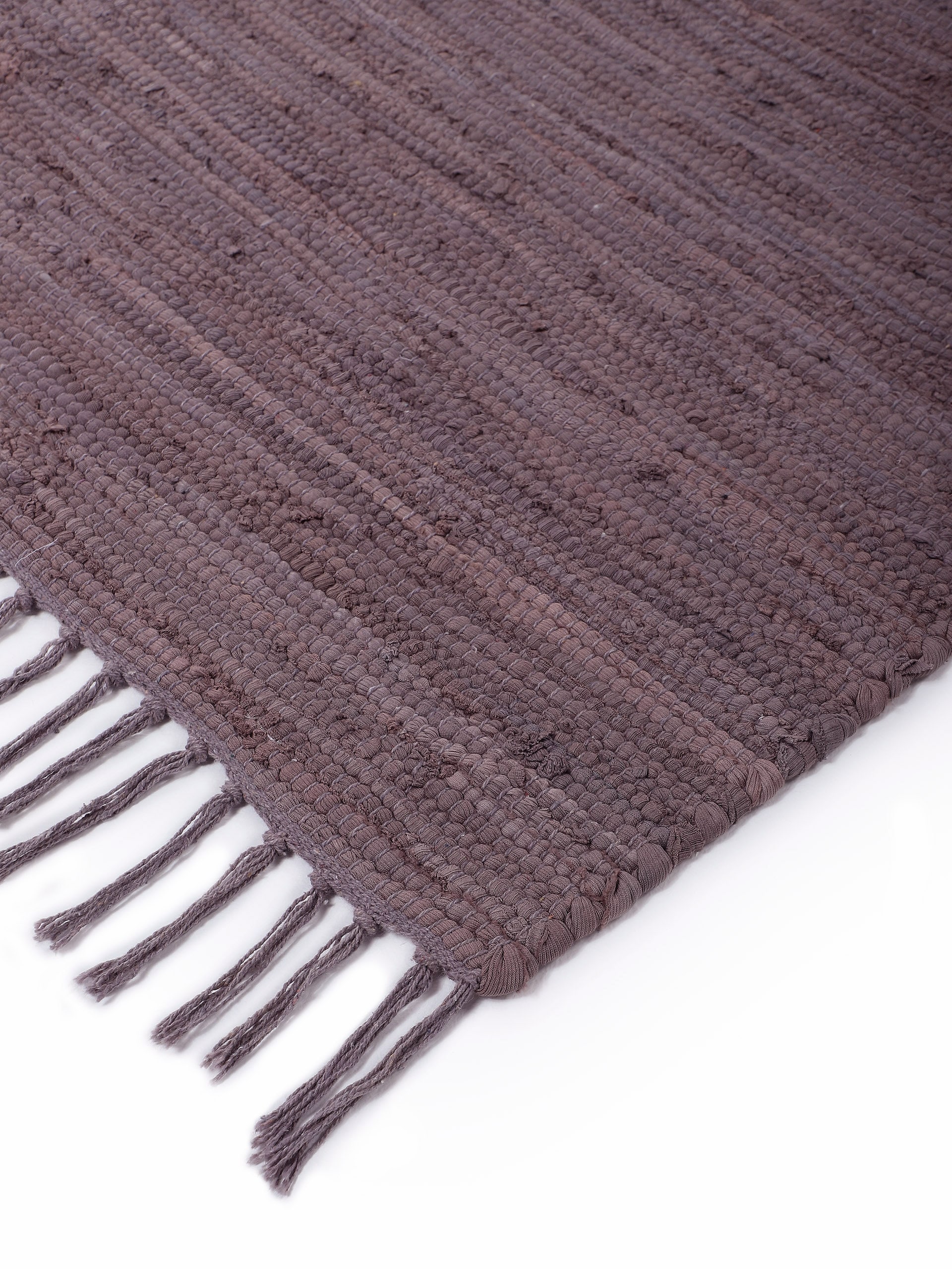 carpetfine Teppich »Kelim Chindi uni, auch als Läufer«, rechteckig, 5 mm Höhe, Wendeteppich, reine Baumwolle, handgewebt, Uni-Farben, mit Fransen