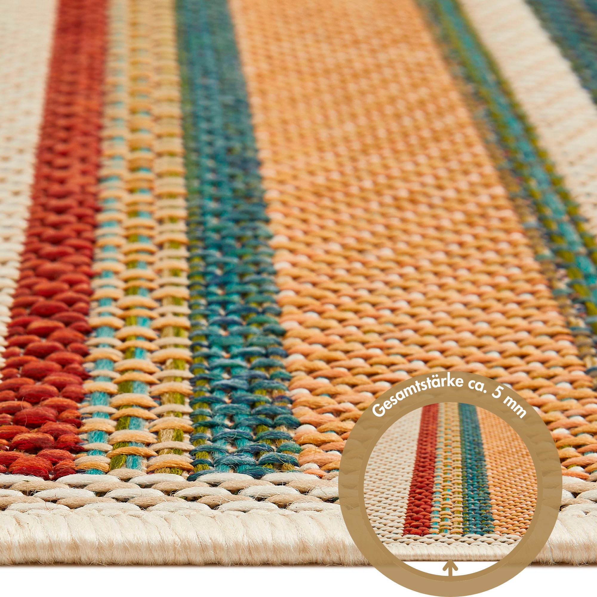 Andiamo Teppich »Sedona Streifen«, rechteckig, 6 mm Höhe, Flachgewebe, gestreift, In- und Outdoor geeignet
