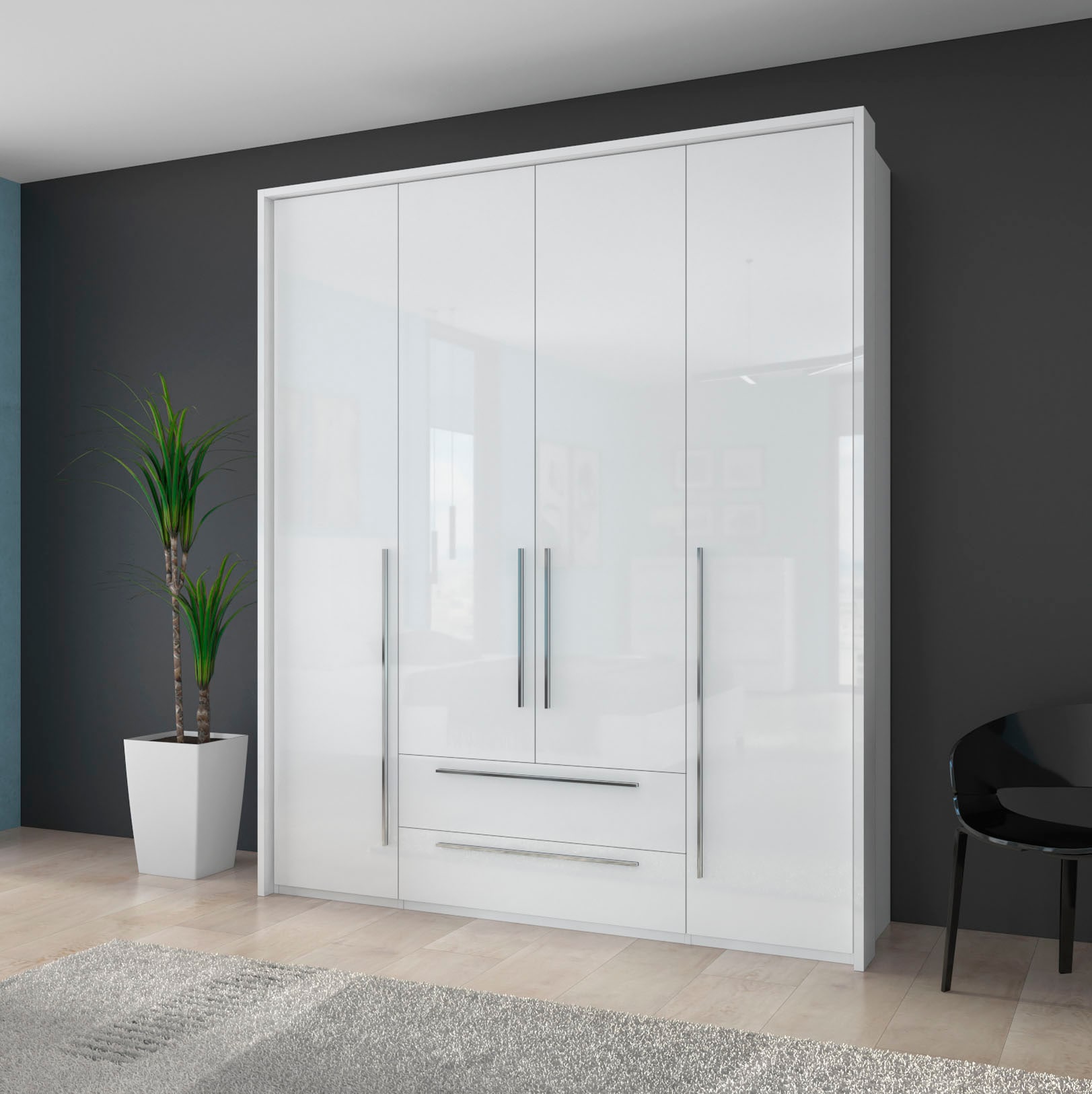 Places of Style Drehtürenschrank »Piano«, weiß, verschiedene Breiten mit 2 Schubladen, inklusive Beleuchtung