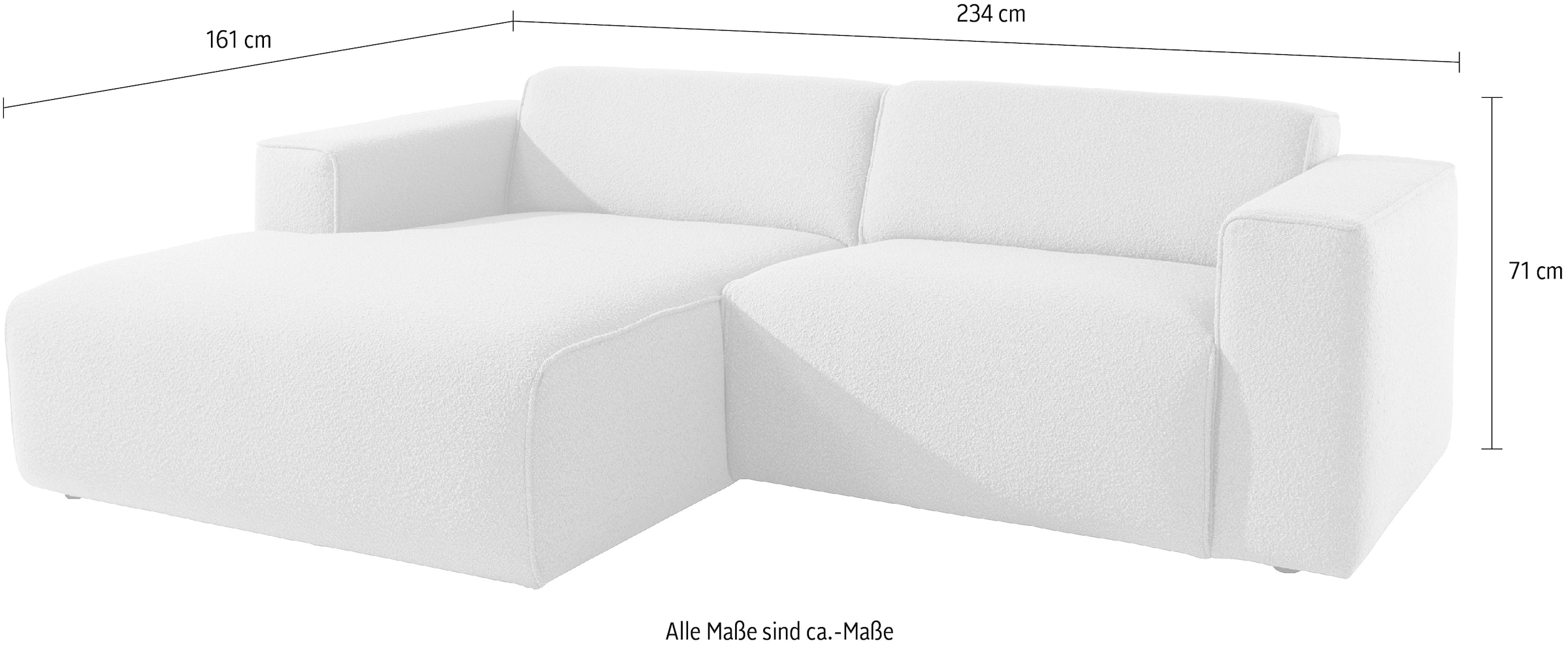 andas Ecksofa »Noord mit Kedernaht, Breite 234 cm«, Cord, Struktur, Webstoff, mit Wellenunterfederung, Massivholzrahmen
