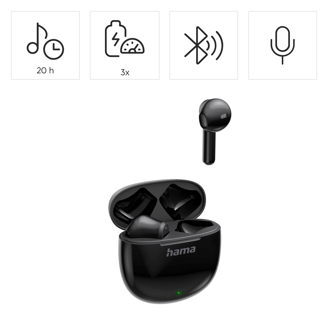 Hama Bluetooth-Kopfhörer »True-Wireless Bluetooth-Kopfhörer Action One Earbuds mit Ladebox« A2DP Bluetooth | AVRCP Bluetooth | HFP | HSP Sprachsteuerung | True Wireless Touch-Control, Ladebox, USB-C, Sprachassistent