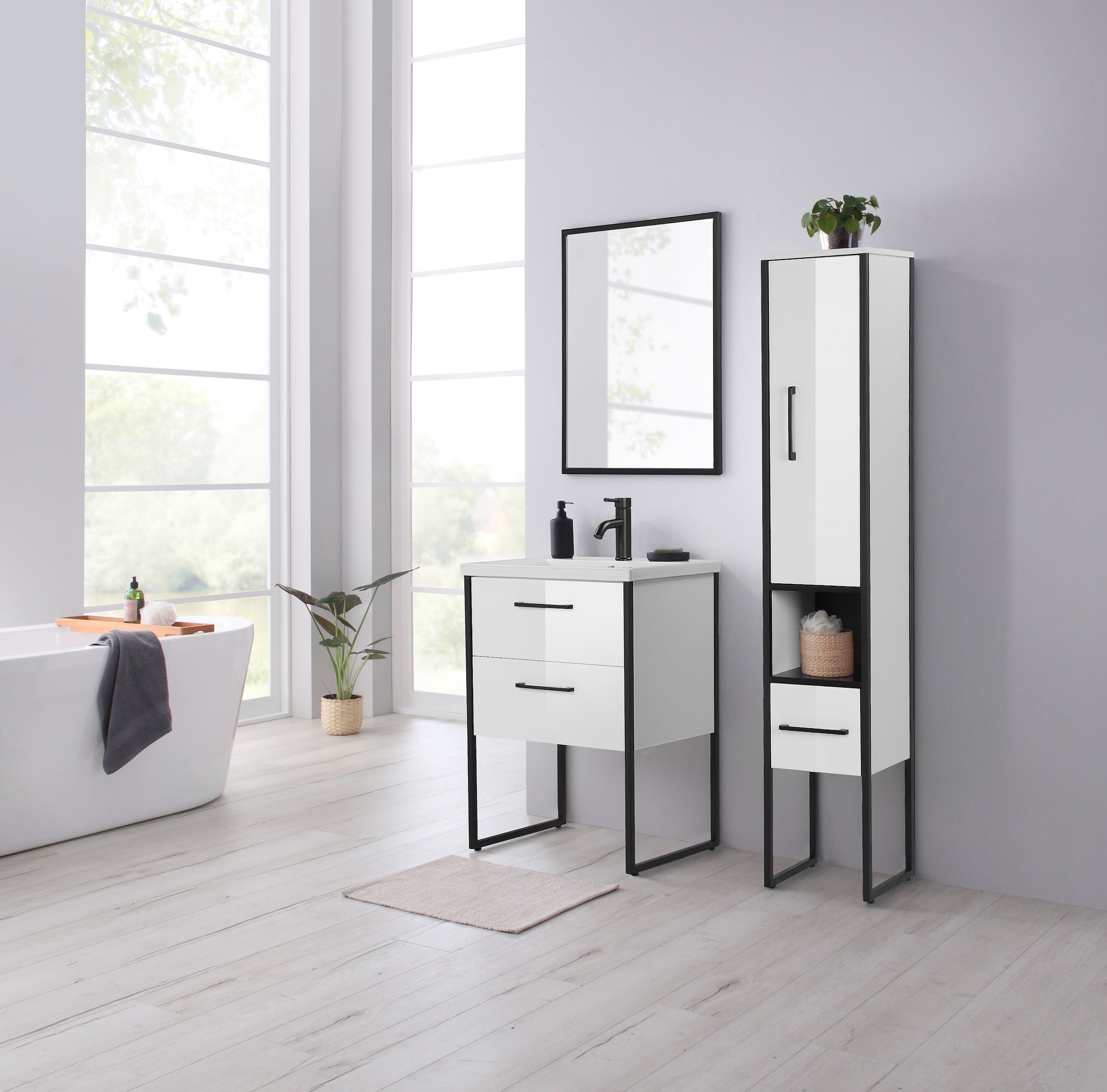 Waschbecken 3 kaufen Waschtisch 60cm, Loft Badmöbel | online inkl. XXL Design, mit Garantie »Paris«, Metall, welltime Breite Jahren