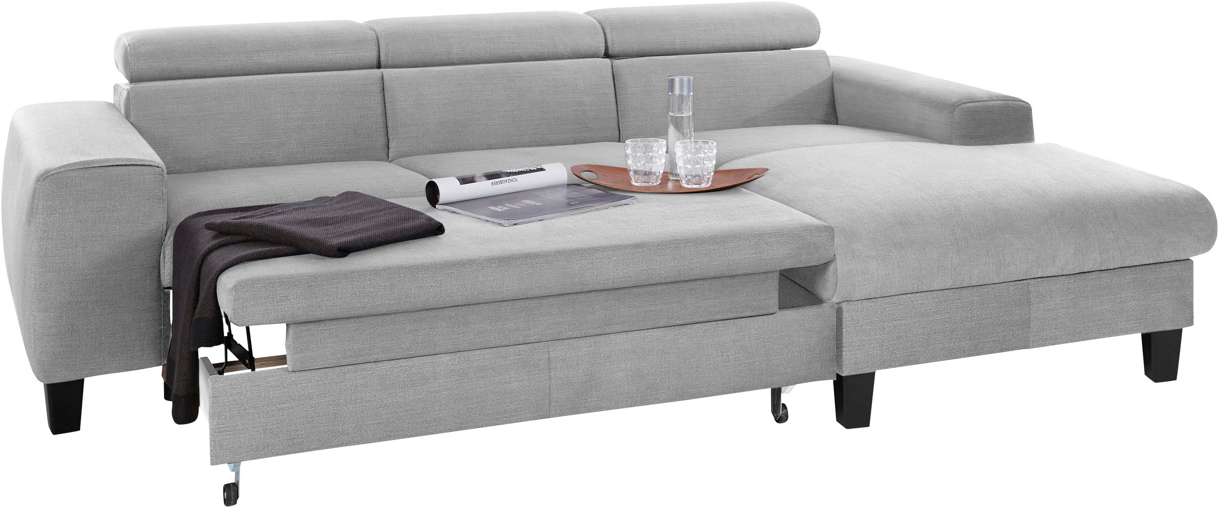 COTTA Polstergarnitur »Morven L-Form«, (Set), Set bestehend aus: Ecksofa mit Kopfteilverstellung & Hocker