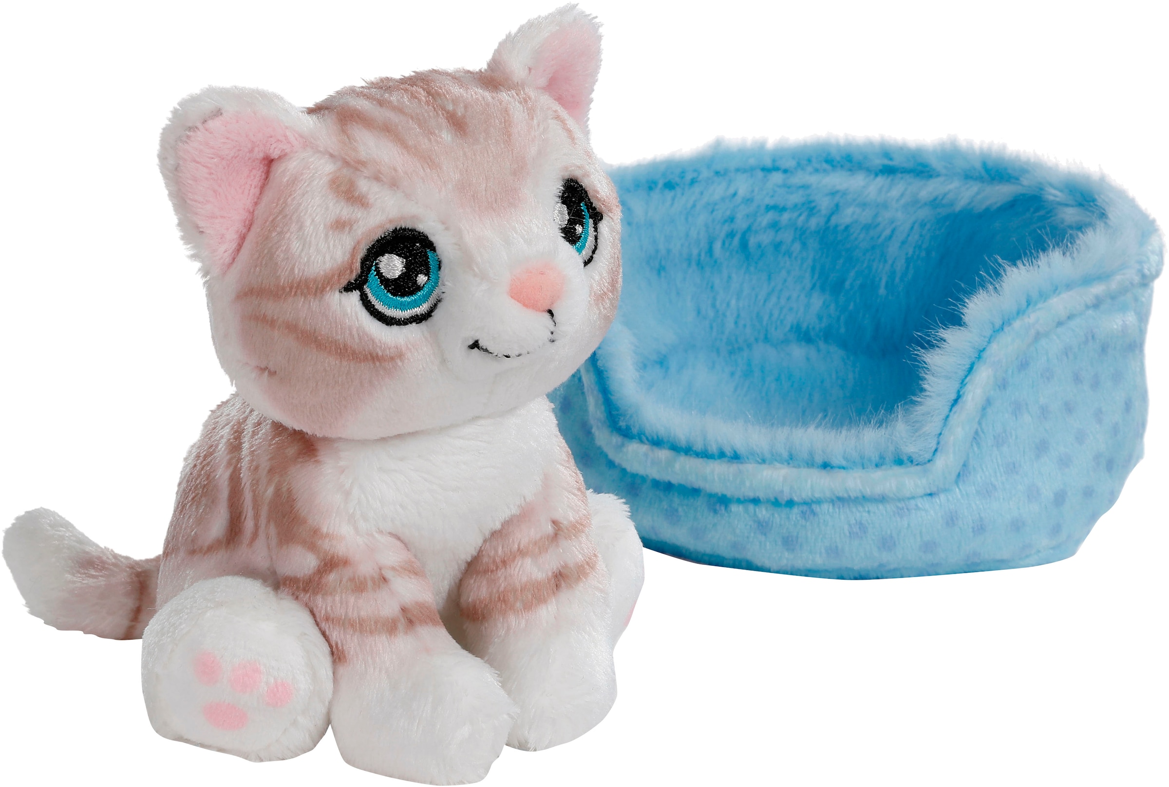 Nici Kuscheltier »Little Paws , Katze grau getigert, 12 cm, im Körbchen blau«