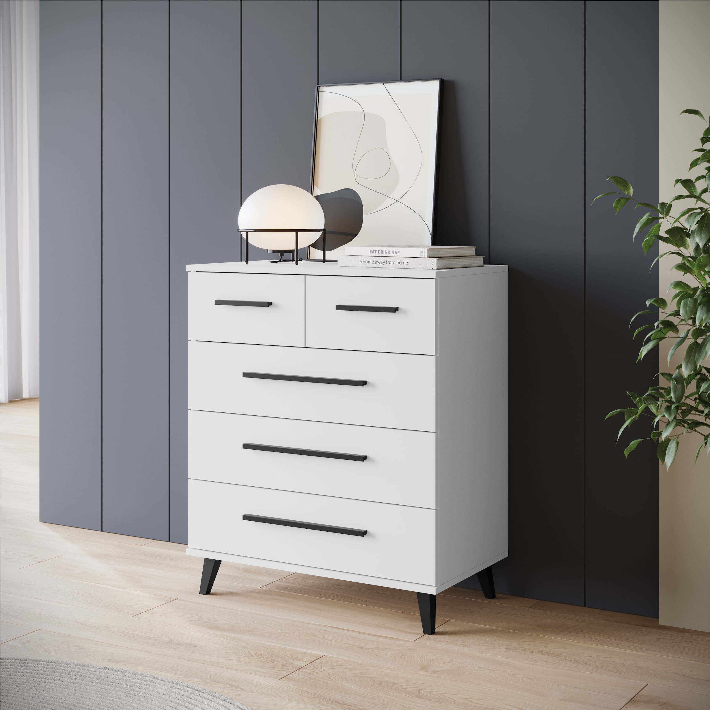 INOSIGN Sideboard »Lagos, Kommode, 5 Schubladen, schwarze Griffe & Füße«, (Wäscheschrank Bestseller in Top Qualität), modernes Design, B/T/H je 70/39,5/82,5 cm, pflegeleichte Oberfläche