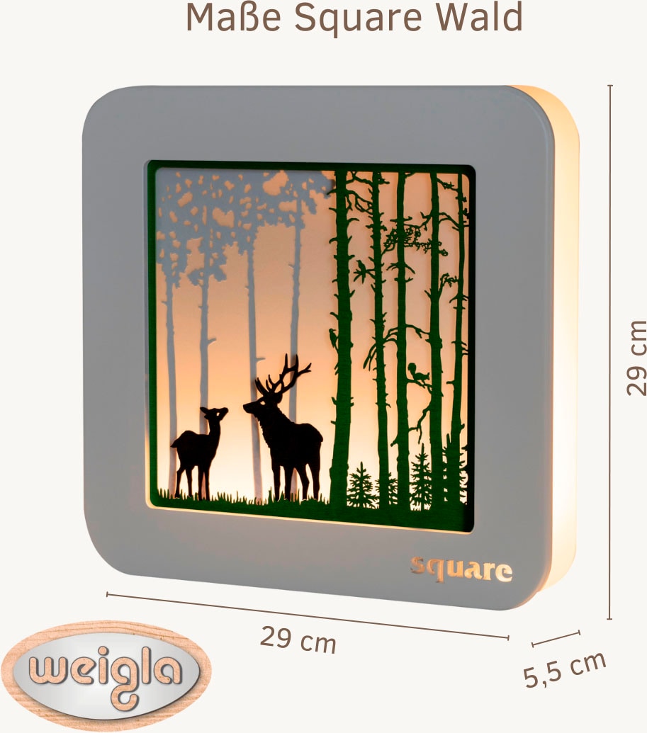 Weigla LED-Bild »Square Standbild Wald, Herbstdeko, Batterie & Timer, WEIẞ-GRÜN«, (1 St.), Erzgebirge garantiert, Weihnachtsdeko Innen, Weihnachtsbeleuchtung